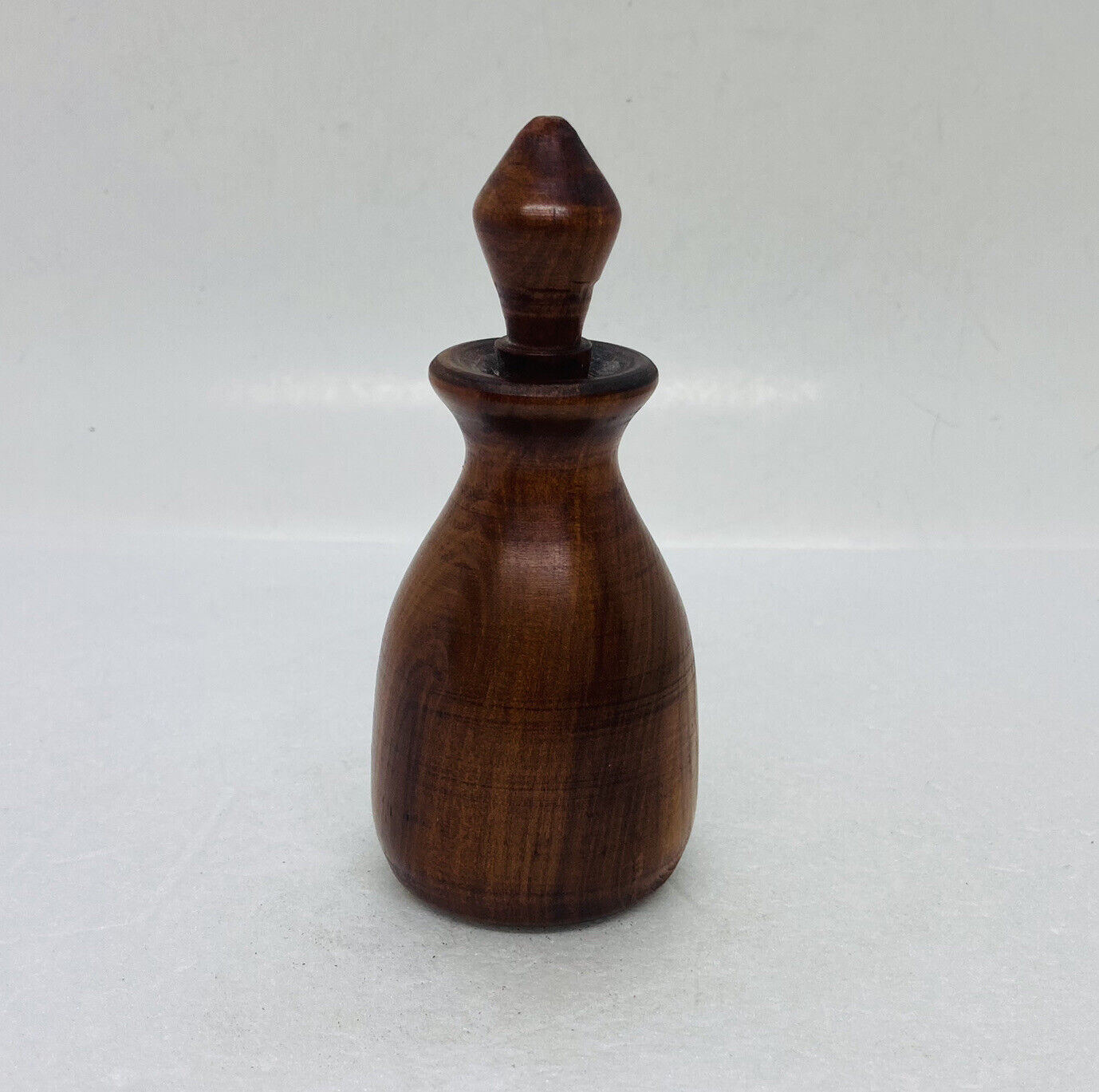 Vintage 1989s  Solid Wood Carved Figurine Bottle Design 4.5” Art Decor Signed C3