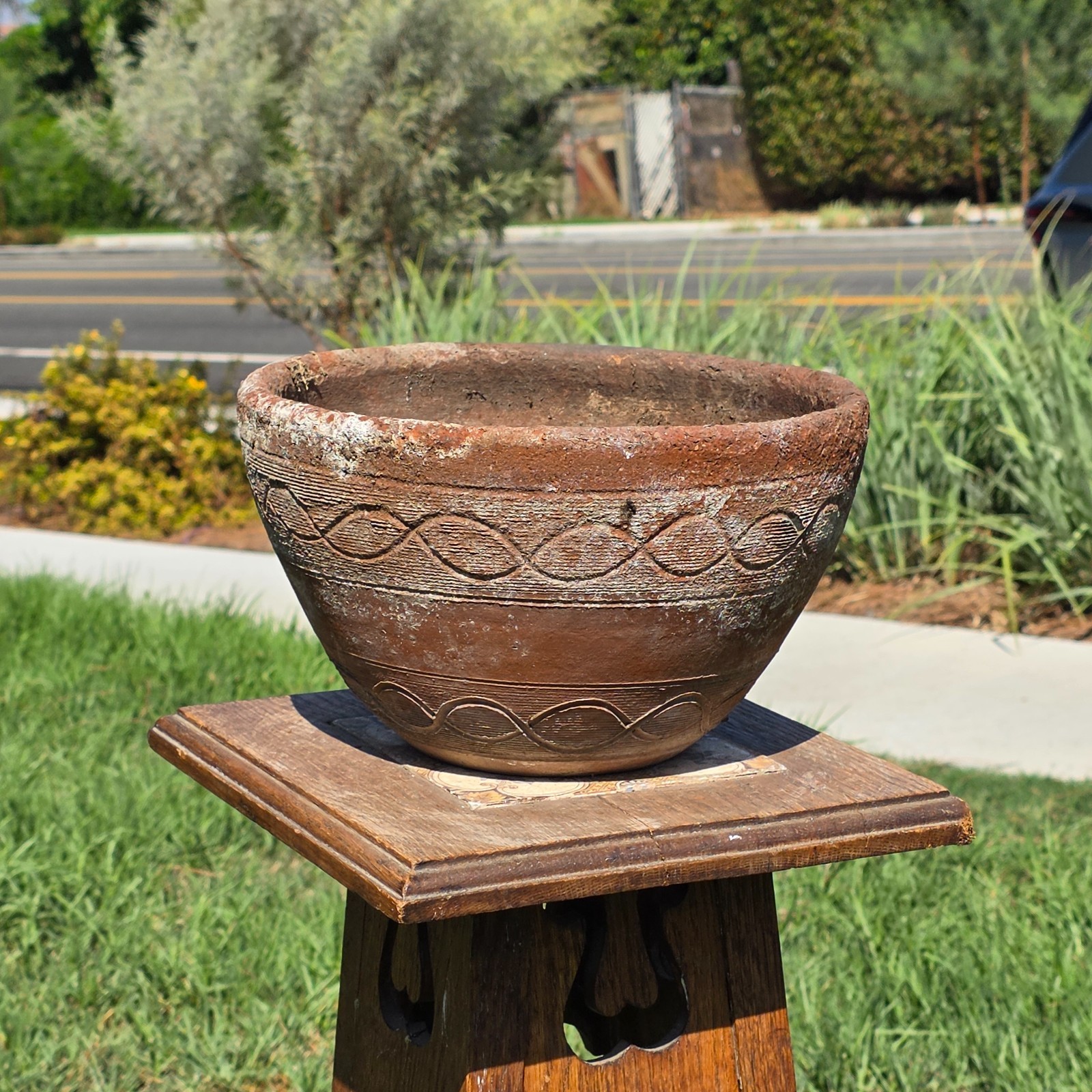 Vintage Terracotta Planter Primitive Hand Carved Geometric Wave Clay Pot 11 Vintage Terracotta Planter Primitive Hand Carved Geometric Wave Clay Pot 11