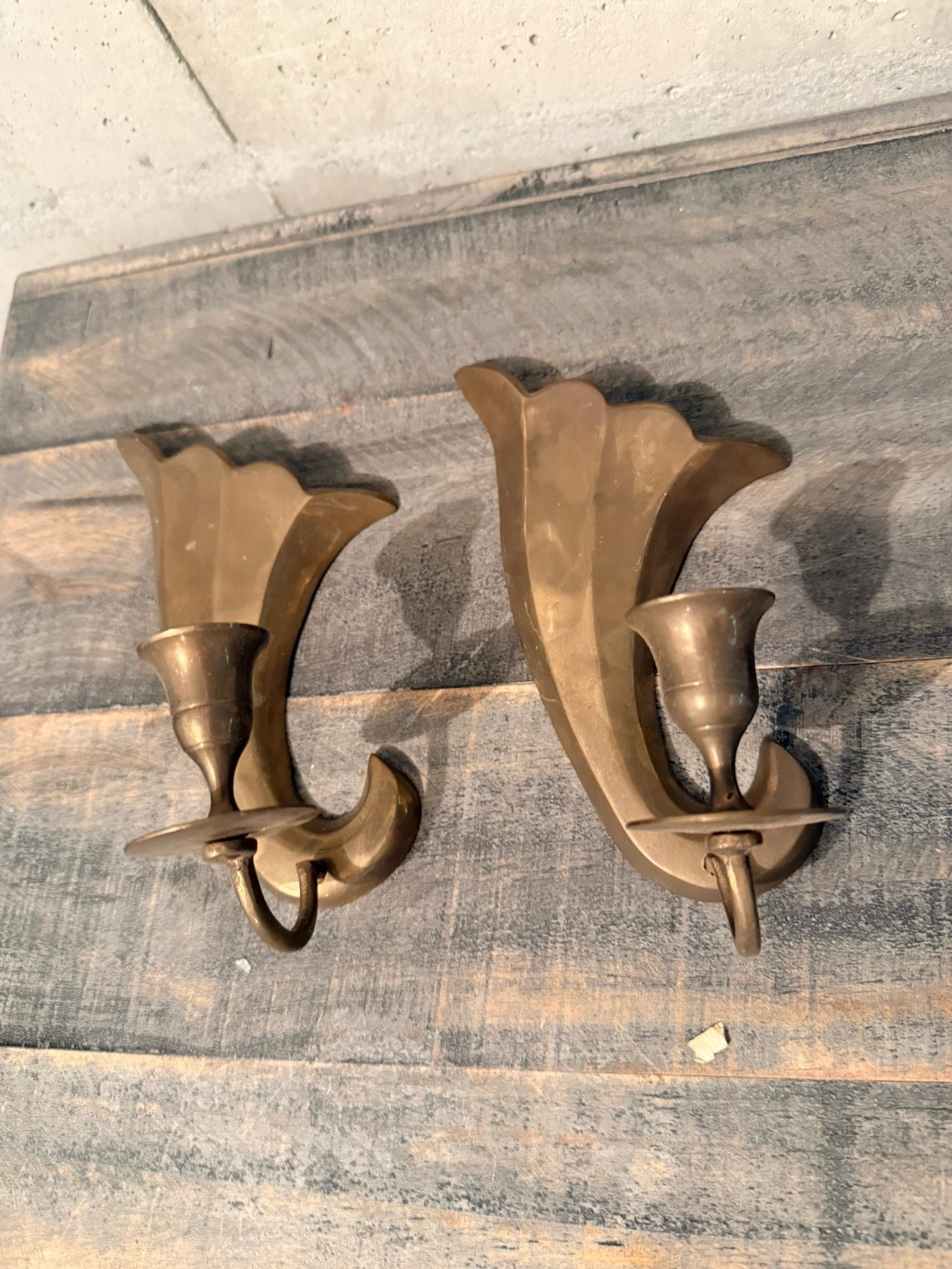 Pair Of Vintage Brass Wall Mounted Sconce Candle Holders Pair Of Vintage Brass Wall Mounted Sconce Candle Holders