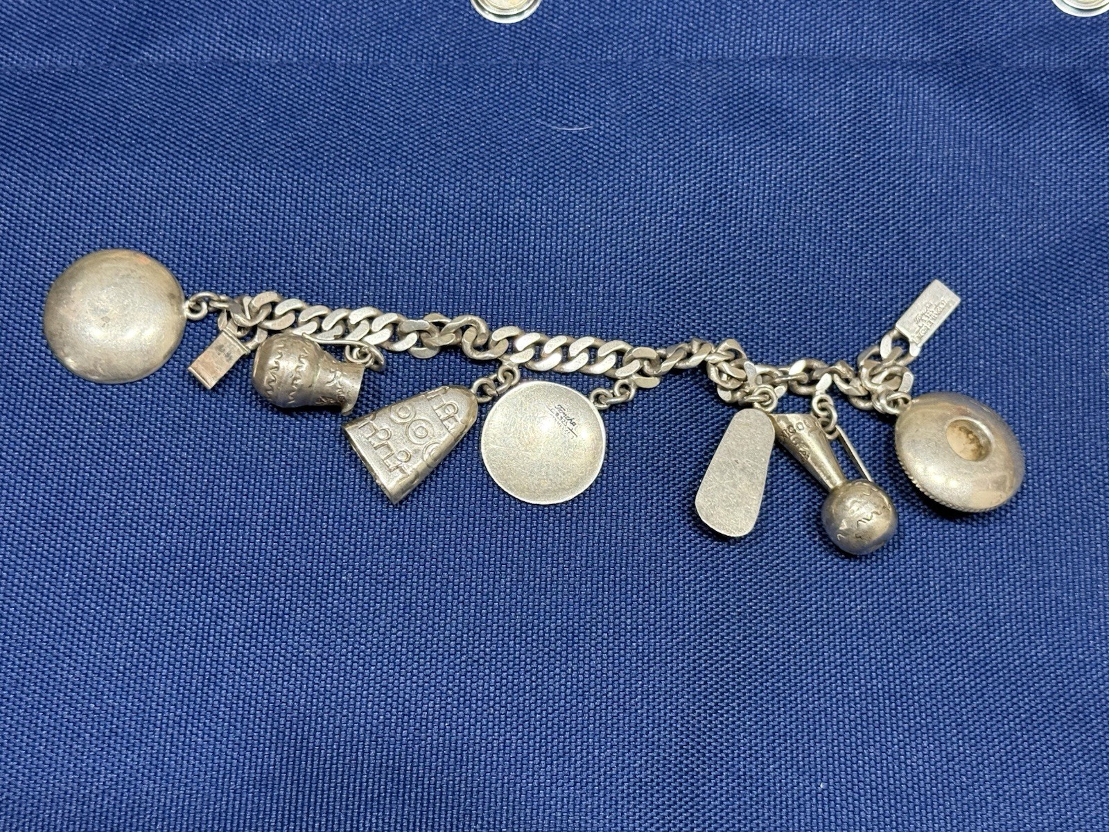 Vintage Mexico Tencha Southwestern Charms Sterling Silver Bracelet 1946-1955 925