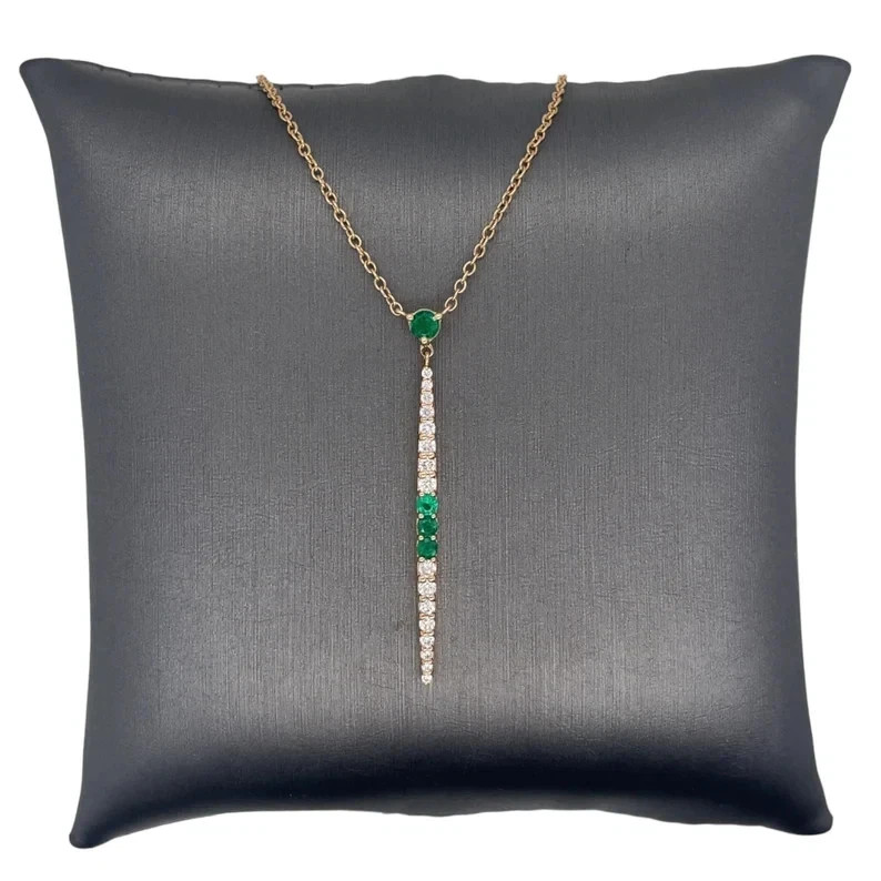 14K Yellow Gold Over Emerald & Diamond Vertical Bar Necklace L: 16, 17, 18\