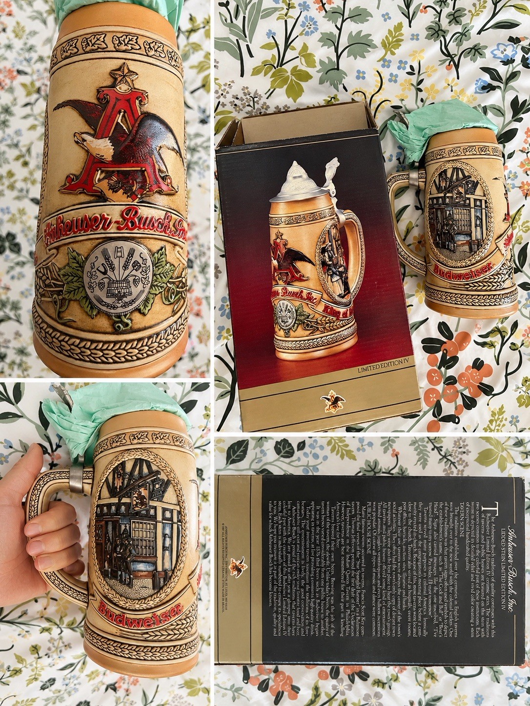 1987 Budweiser Limited Edition IV Lidded Beer Stein K Series #67888 w/ Box