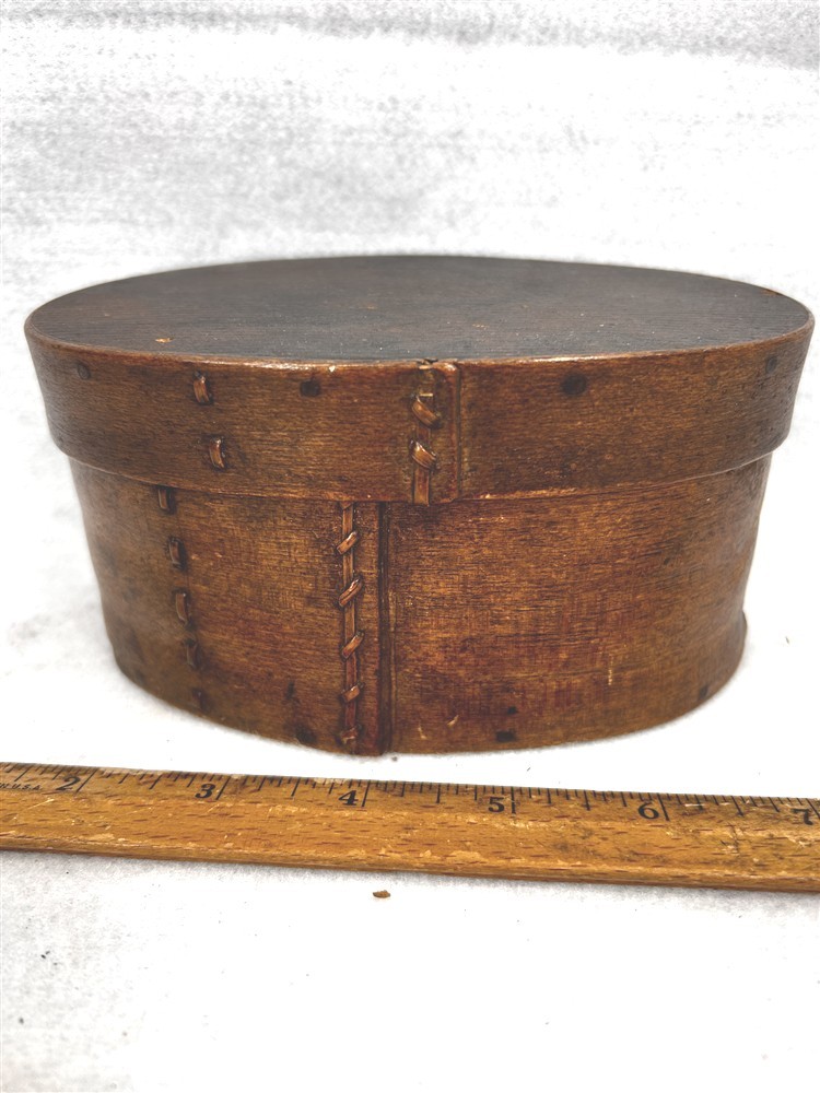 antique pantry box oval bent wood sewn laced laps 6x4x3 original 1800 best 