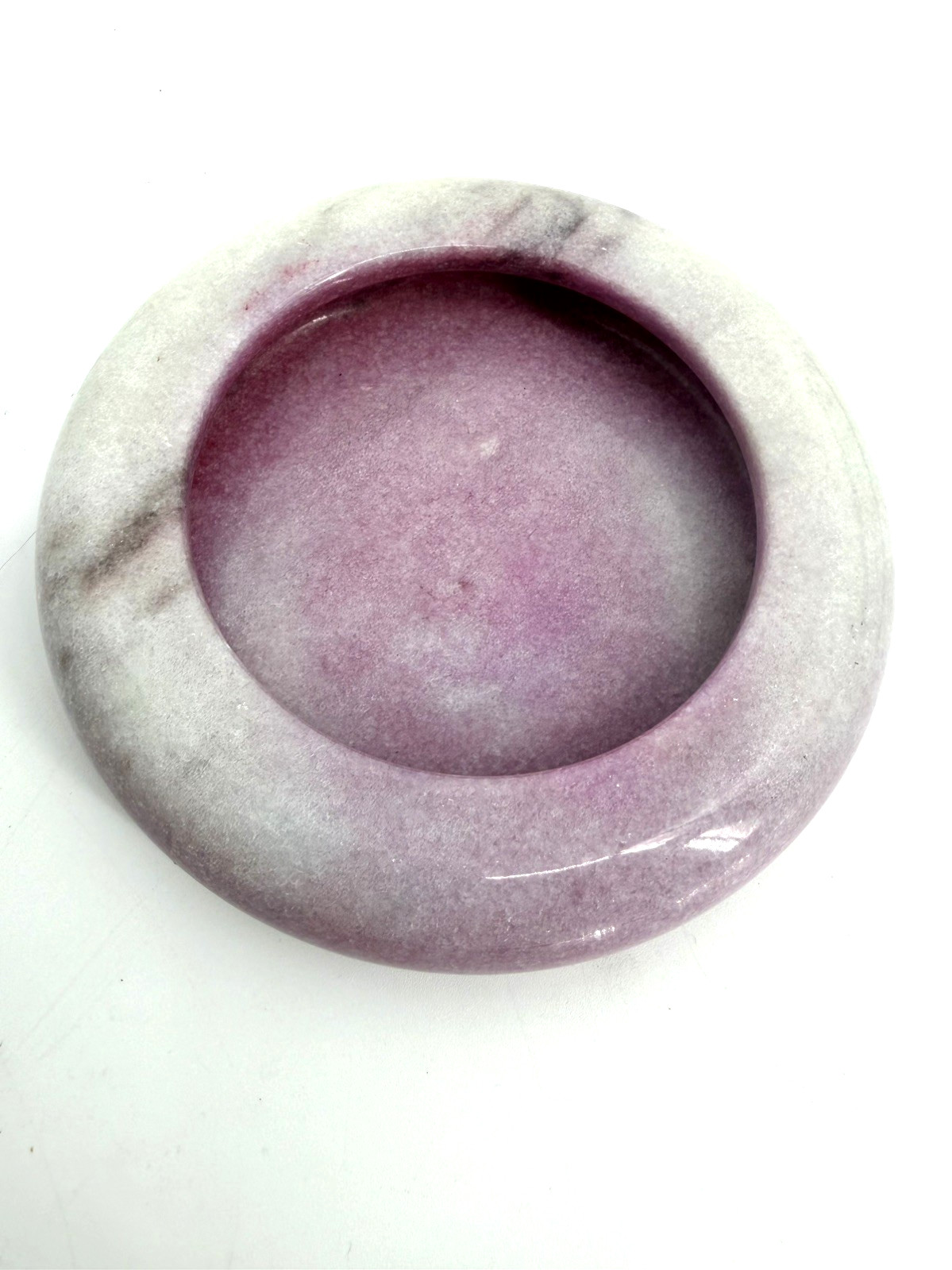 Vintage MCM Pink & White Marble Polished Ashtray/Trinket Dish 5.25