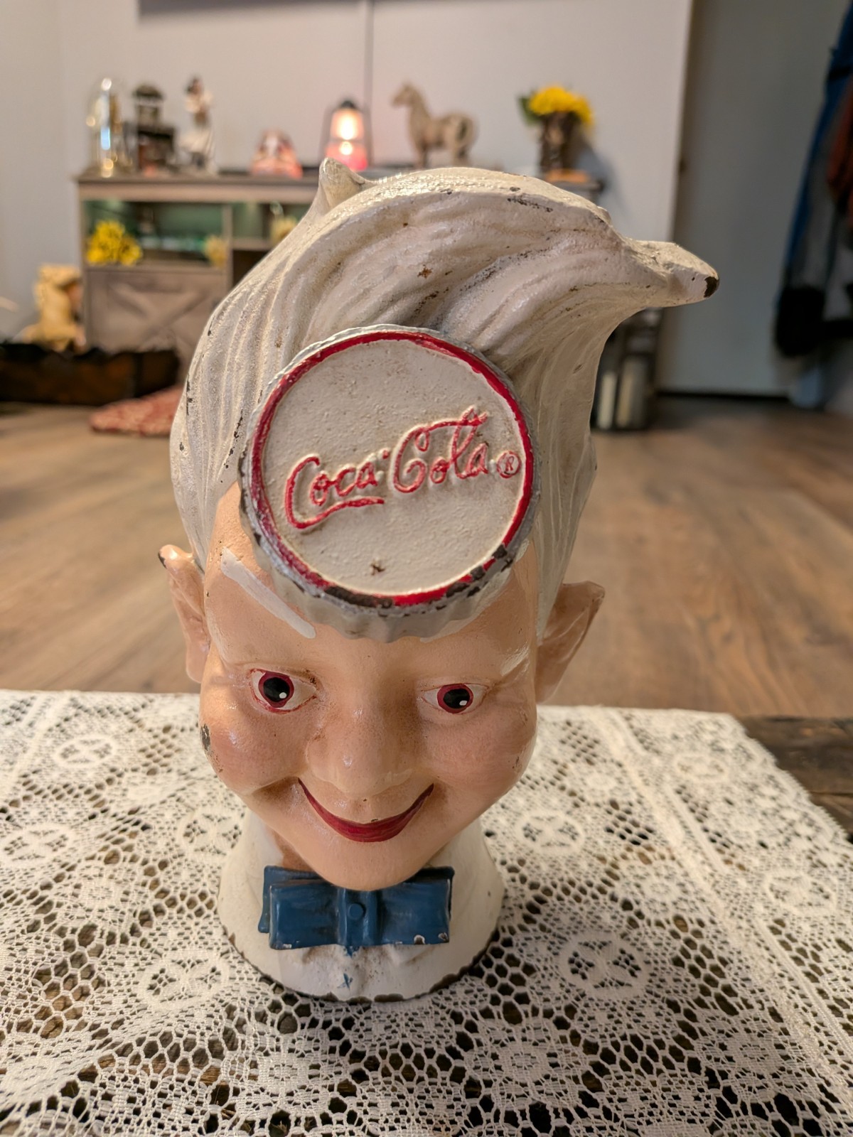 Vintage Cast Iron Coke-Cola Sprite Boy Coin Bank Piggy Bank with Stopper 8 Inch