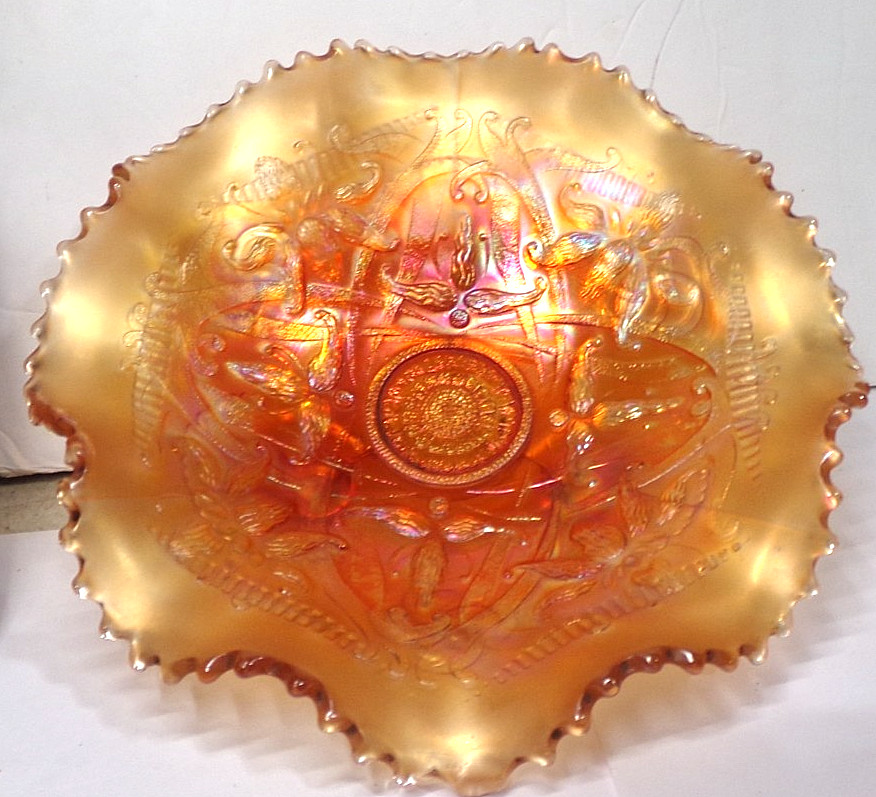 Vintage NORTHWOOD Iridescent Marigold WISHBONE Footed Ruffled Bowl 8.5 Vintage NORTHWOOD Iridescent Marigold WISHBONE Footed Ruffled Bowl 8.5