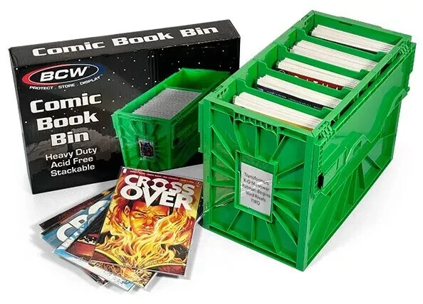1 Case (5) BCW Green Short Comic Book Box Bin | Heavy Duty Acid Free Plastic