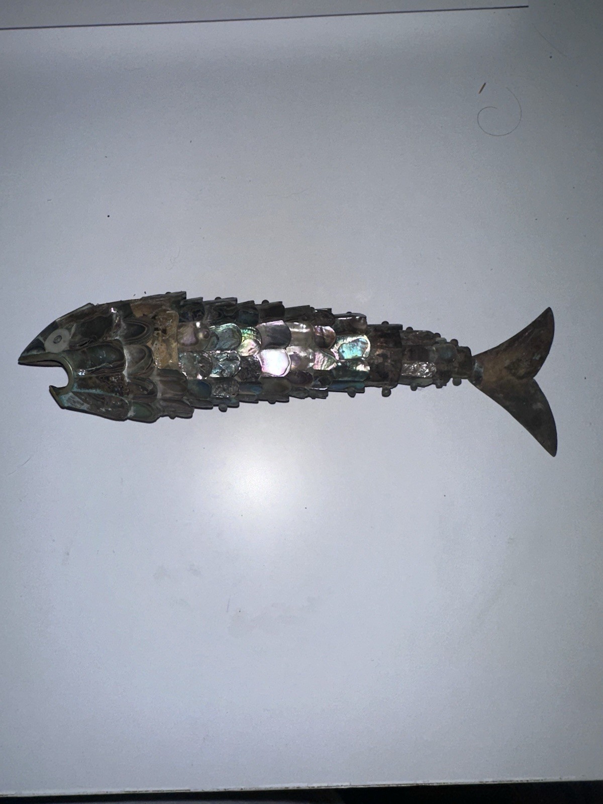 Vintage 8” Articulated Abalone Shell Fish Bottle Opener Mother of Pearl MCM
