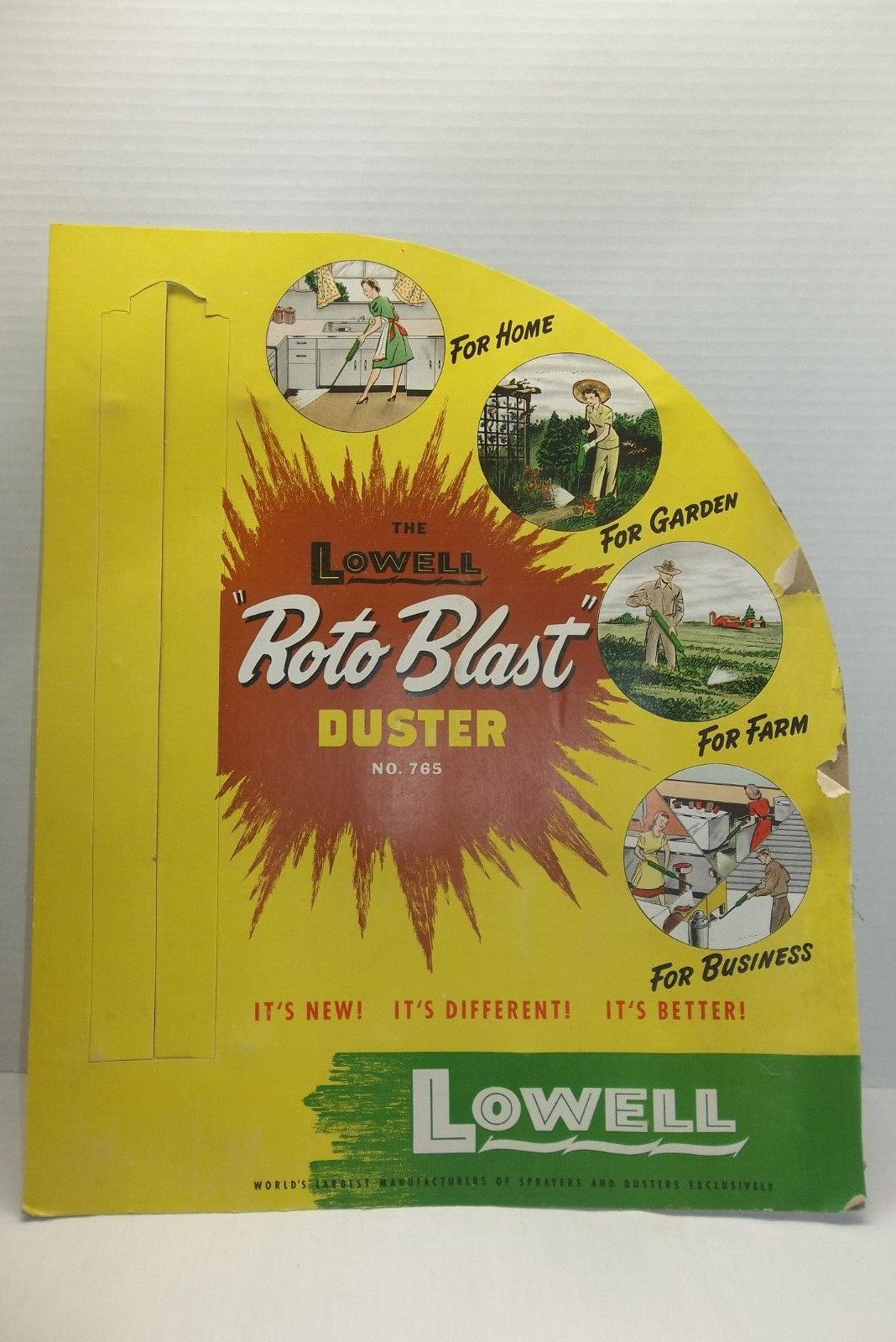 Vintage 1950's Lowell Roto Blast duster cardboard advertisement POP Vintage 1950's Lowell Roto Blast duster cardboard advertisement POP