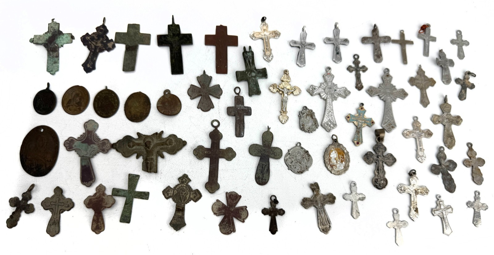 Rare Lot 54 Vintage Christian Crosses Pendants Excavation Finds Ukraine Aluminum