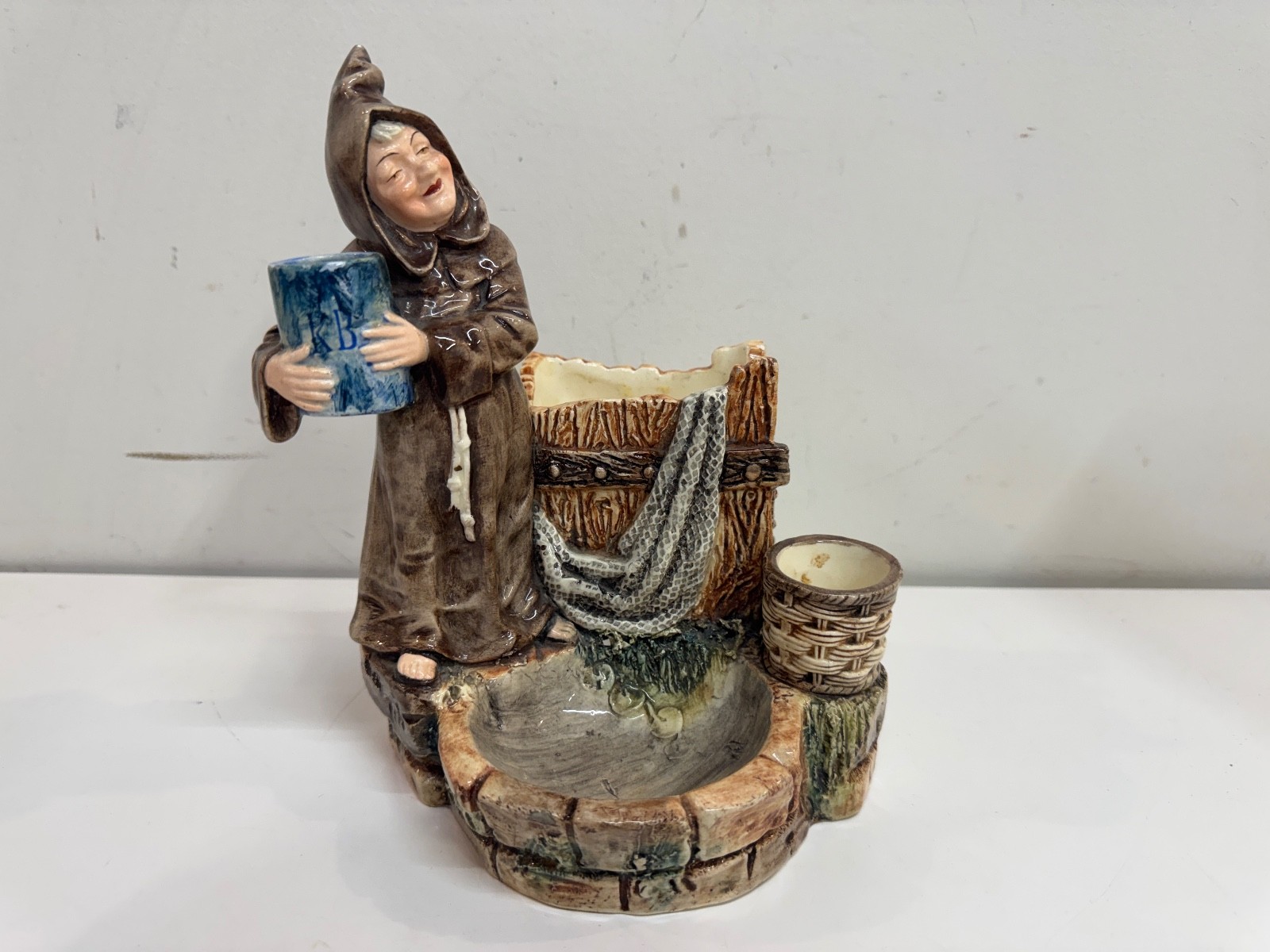 Antique Austrian Majolica Cigar set Figural Smiling Monk / Friar Holding Stein Antique Austrian Majolica Cigar set Figural Smiling Monk / Friar Holding Stein
