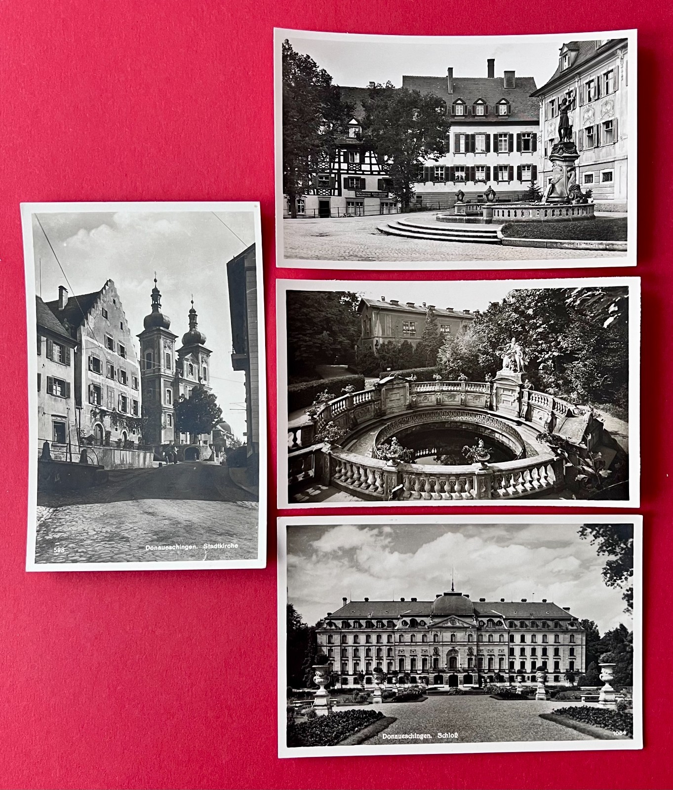 4 x Photo Postcard Donaueschingen around 1940/50 City Church, Diana Fountain, Castle (176991 4 x Photo Postcard Donaueschingen around 1940/50 City Church, Diana Fountain, Castle (176991
