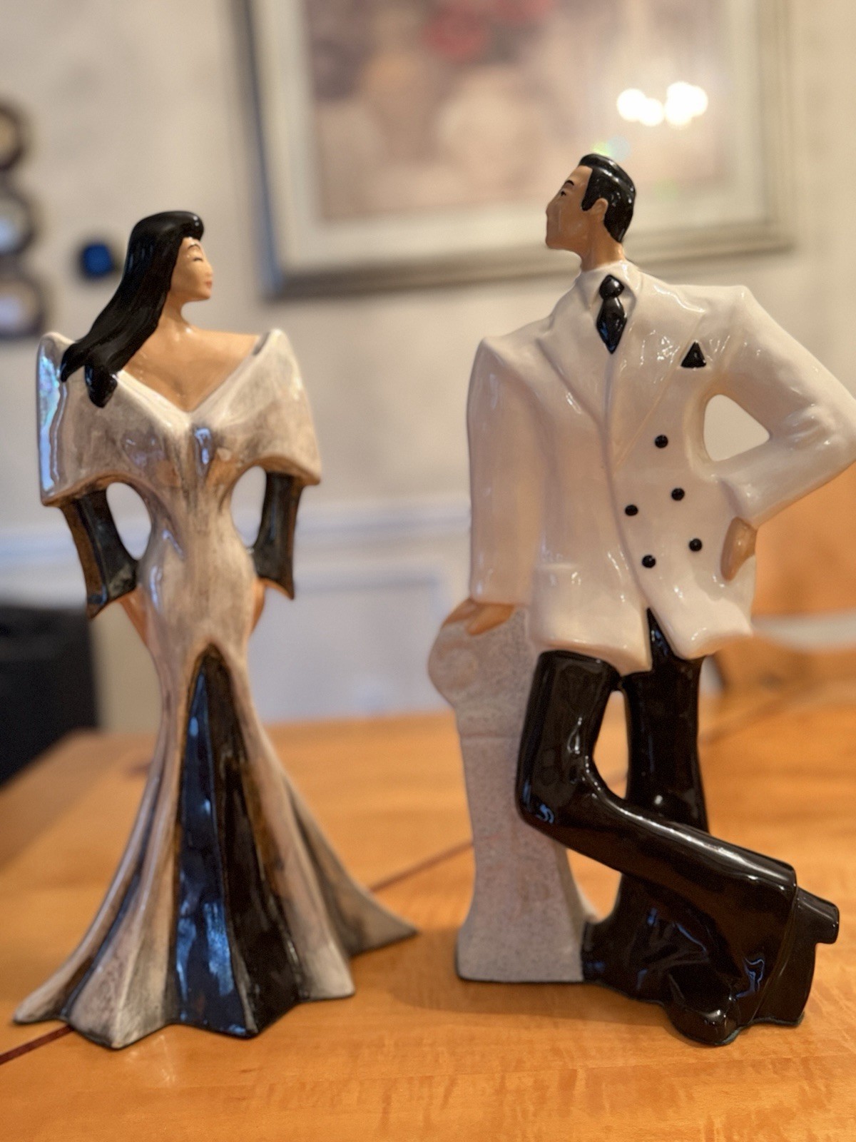 VTG 1980s Neo Deco Ceramic Man and Women Large 18”T Figurines Sculptures. VTG 1980s Neo Deco Ceramic Man and Women Large 18”T Figurines Sculptures.