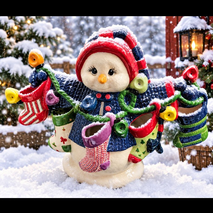 Christmas Snowman Hand Painted Ceramic.