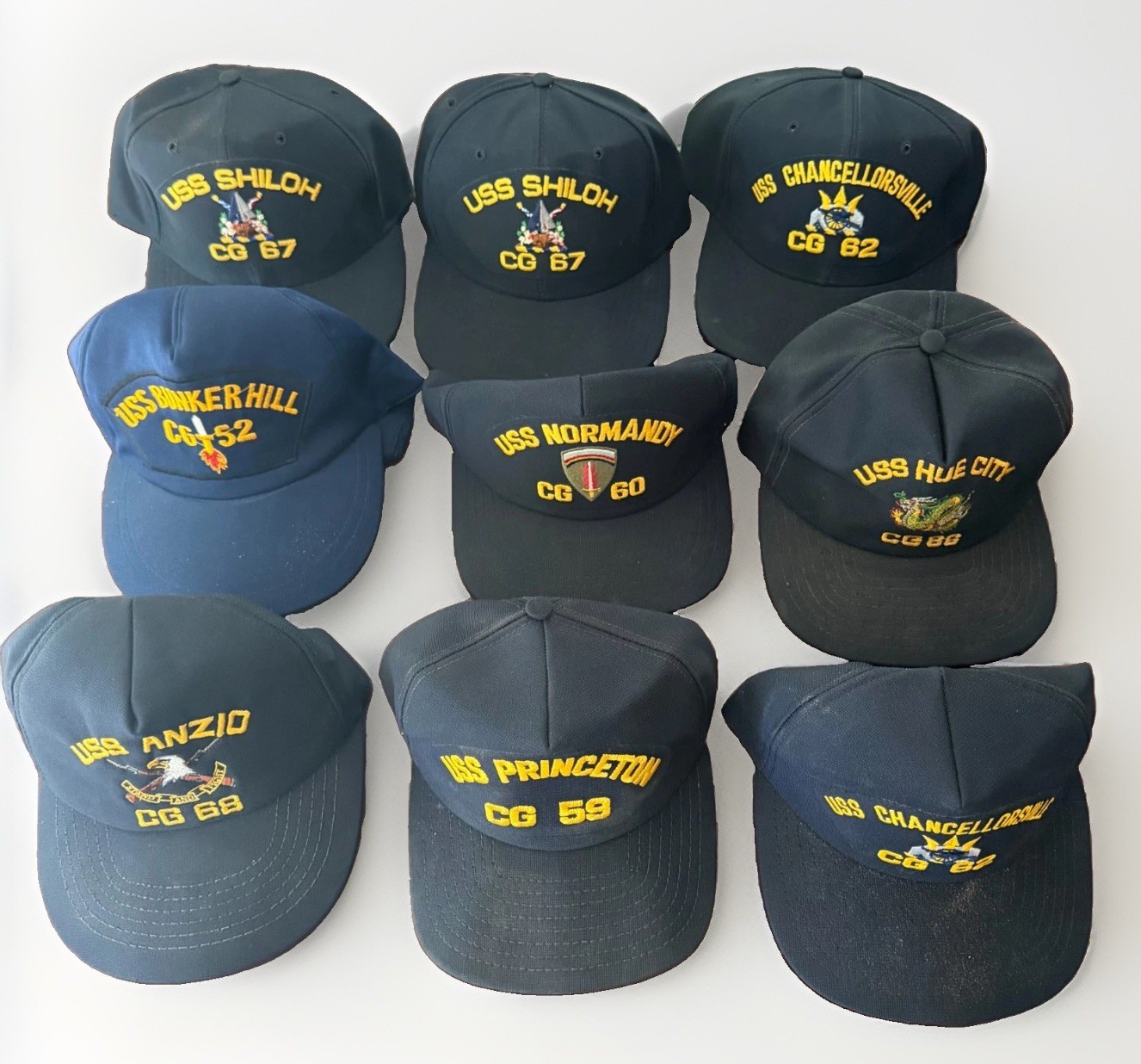Vintage US Navy Cruiser Snapback Hats CG Shiloh Narmandy Anzio Hue City Cap Lot