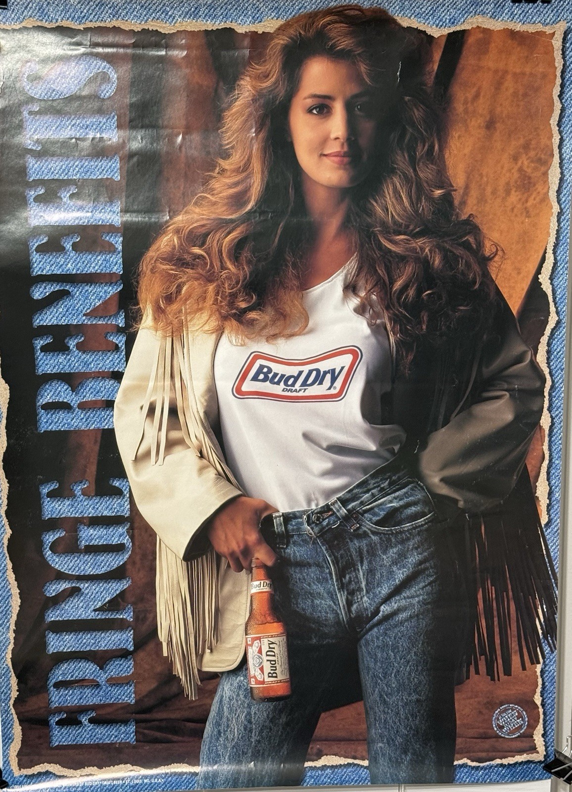 1991 Bud Dry Budweiser Poster Bud Dry Fringe Benefits Sexy Man Cave 1991 Bud Dry Budweiser Poster Bud Dry Fringe Benefits Sexy Man Cave