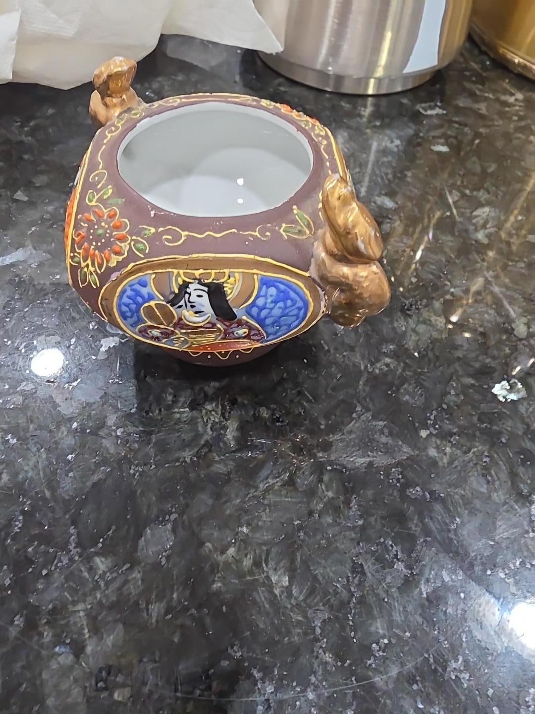 Vintage Hand-Painted Japanese Porcelain Figural Vessel /Planter, Moriage-Satsuma Vintage Hand-Painted Japanese Porcelain Figural Vessel /Planter, Moriage-Satsuma