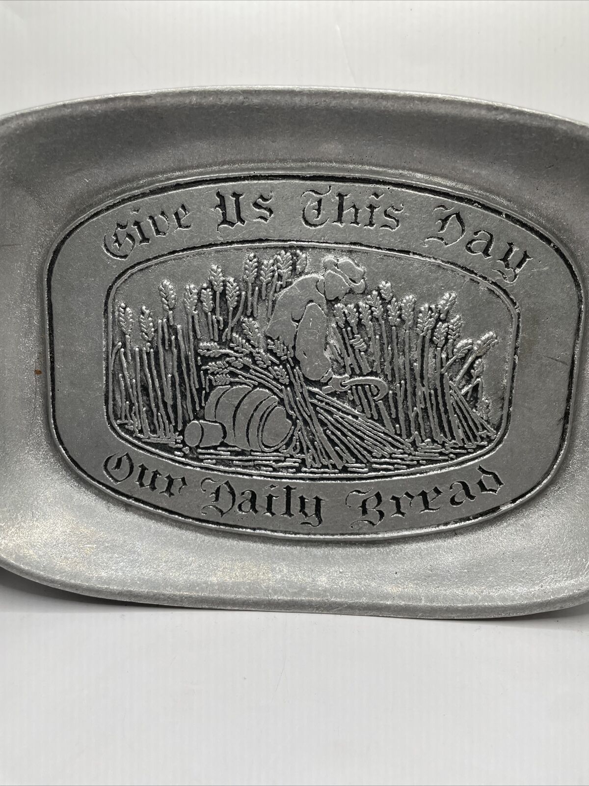 Wilton Pewter Style Bread Plate “Give Us This Day Our Daily Bread” VTG