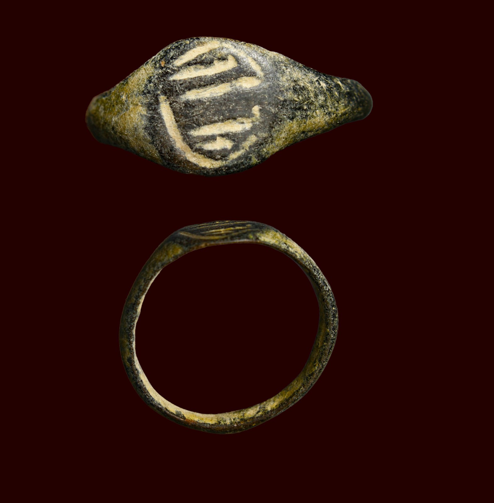 Ancient Near Eastern Bronze Signet Ring with Stylized Glyptic Symbols 1000BC