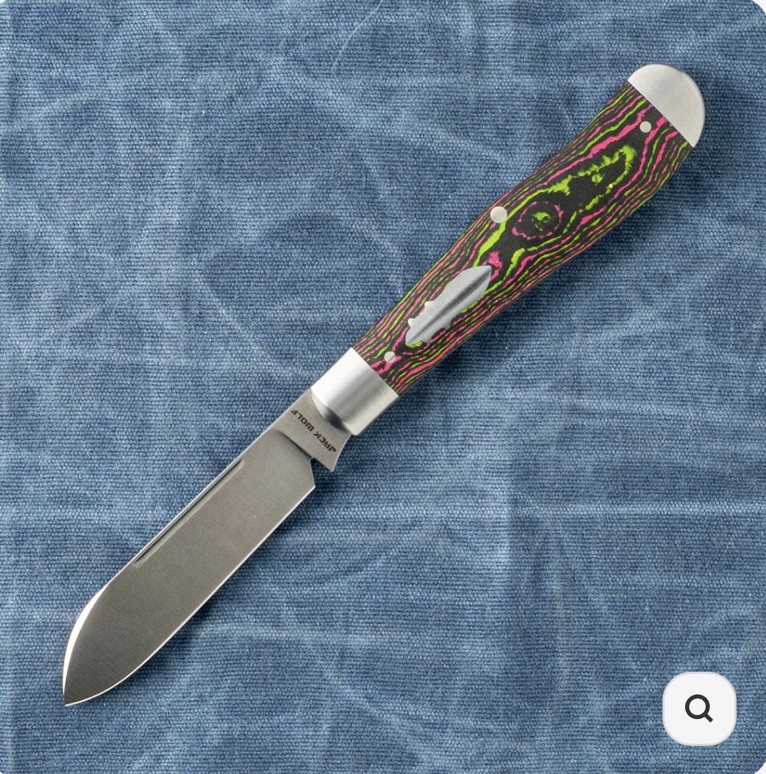 🍉Jack Wolf Eureka Watermelon Sugar CamoCarbon UV Reactive Slip Joint Knife🍉