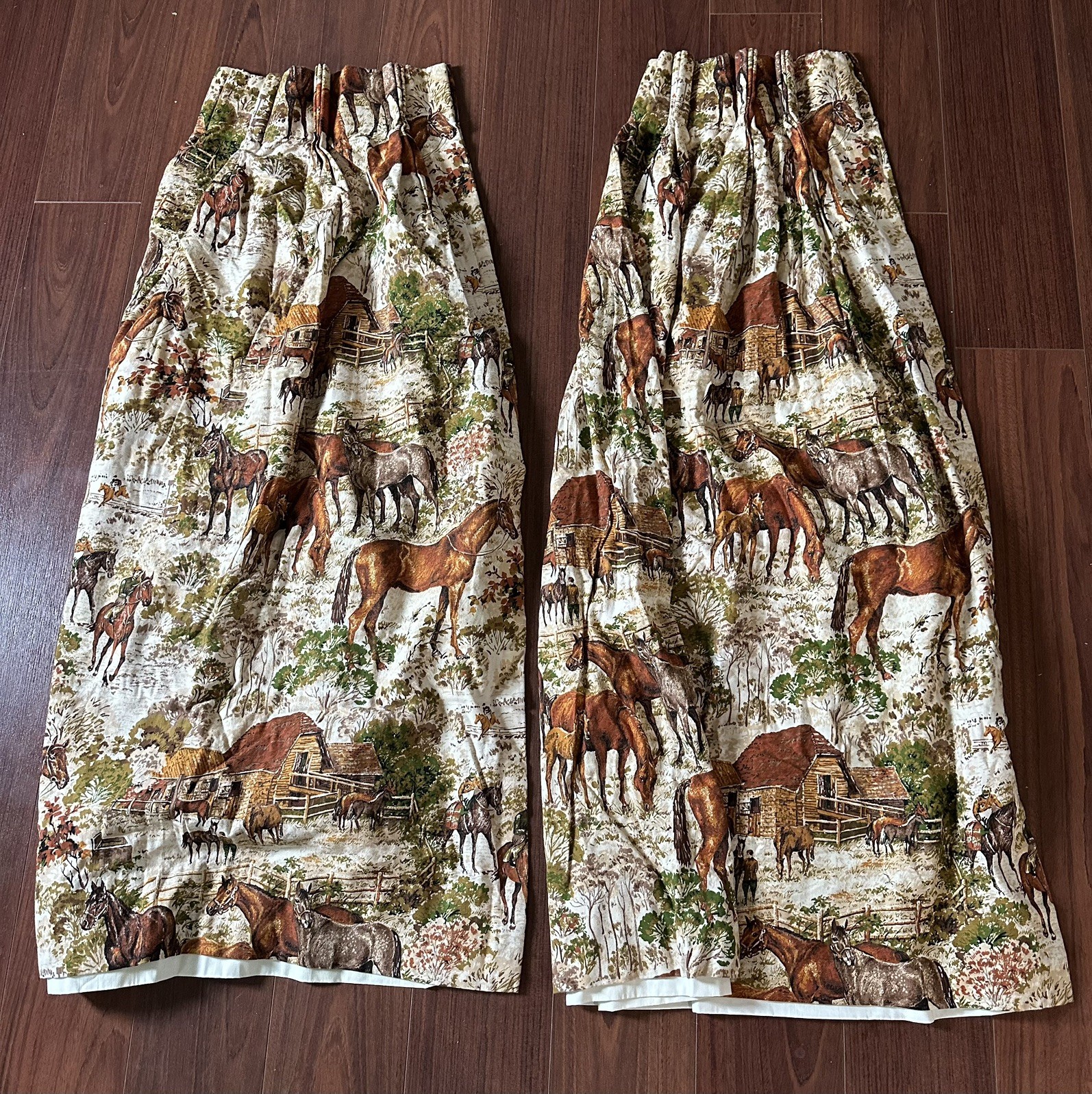 Vtg 1978 Riverdale Ranch Riders Curtain Panels Pair 23x48 Retro Equestrian