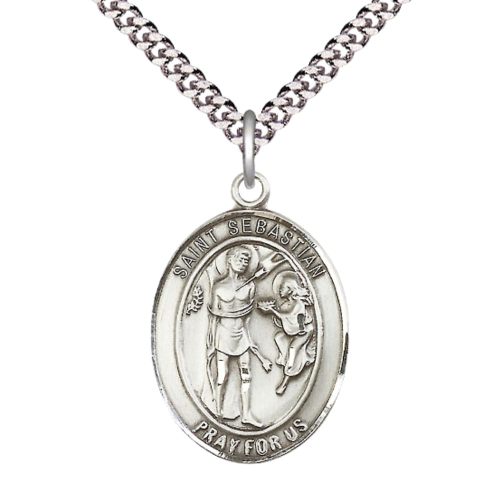 Pewter Saint Sebastian Althletes Patron Medal Pendant Necklace 24\