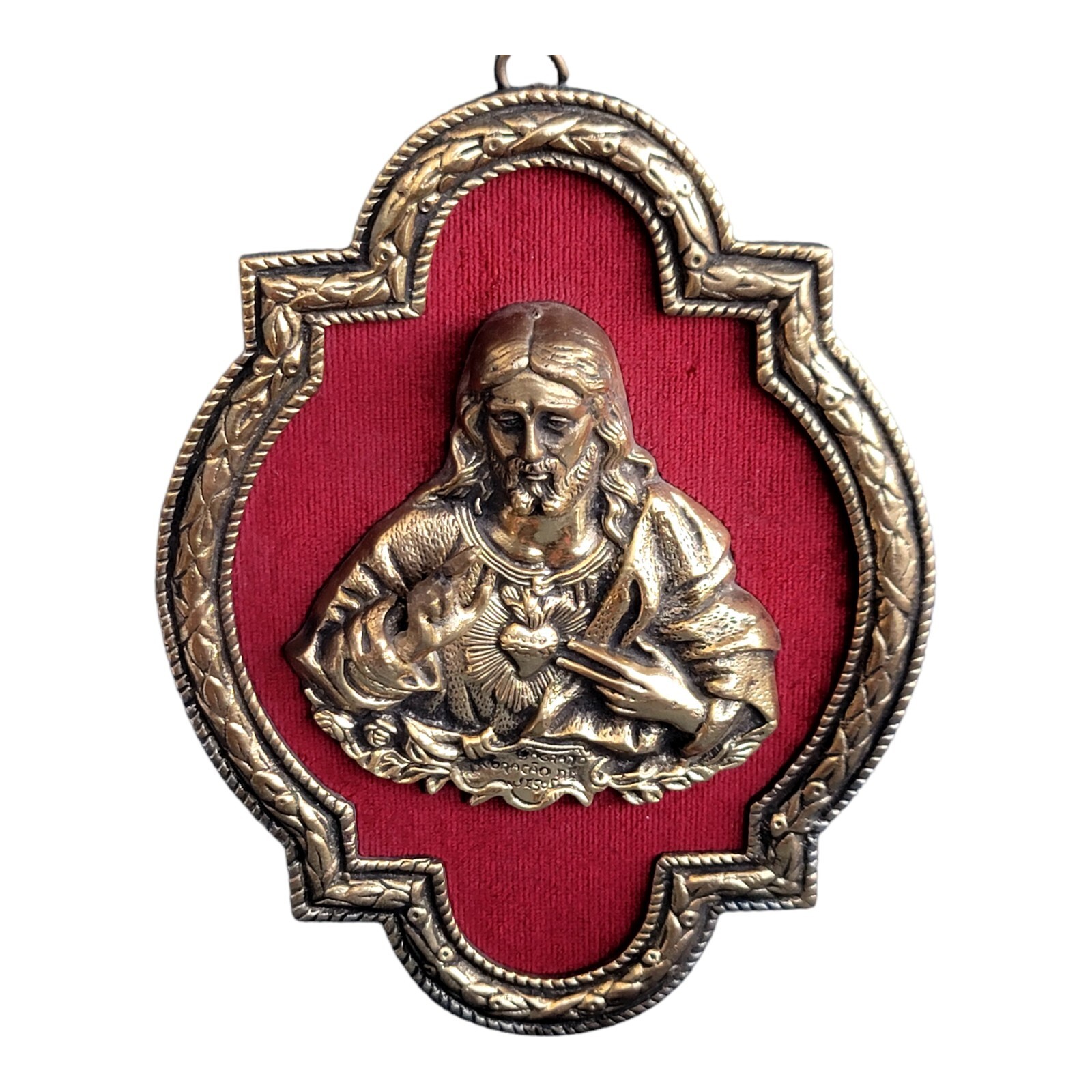 Antique Sacred Heart Jesus Solid Brass Bronze Wall Plaque 12x9 Antique Sacred Heart Jesus Solid Brass Bronze Wall Plaque 12x9