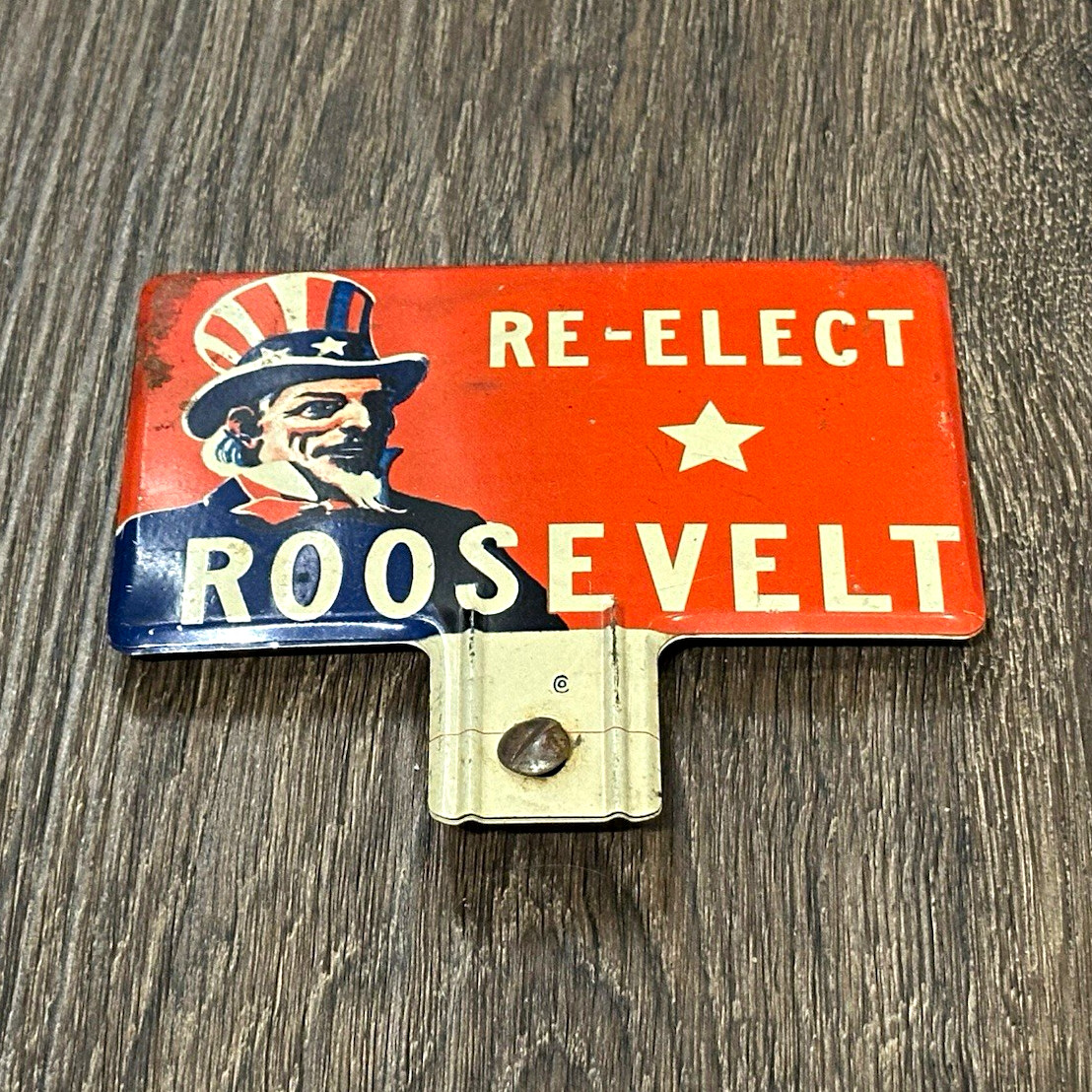 Vintage RE-ELECT ROOSEVELT Uncle Sam Political Campaign License Plate Topper Vintage RE-ELECT ROOSEVELT Uncle Sam Political Campaign License Plate Topper