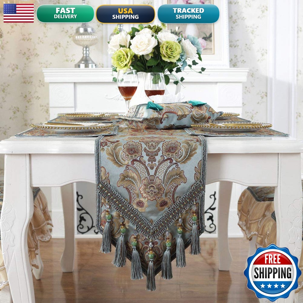 vctops Vintage Jacquard Damask Floral Table Runner 13\ vctops Vintage Jacquard Damask Floral Table Runner 13\