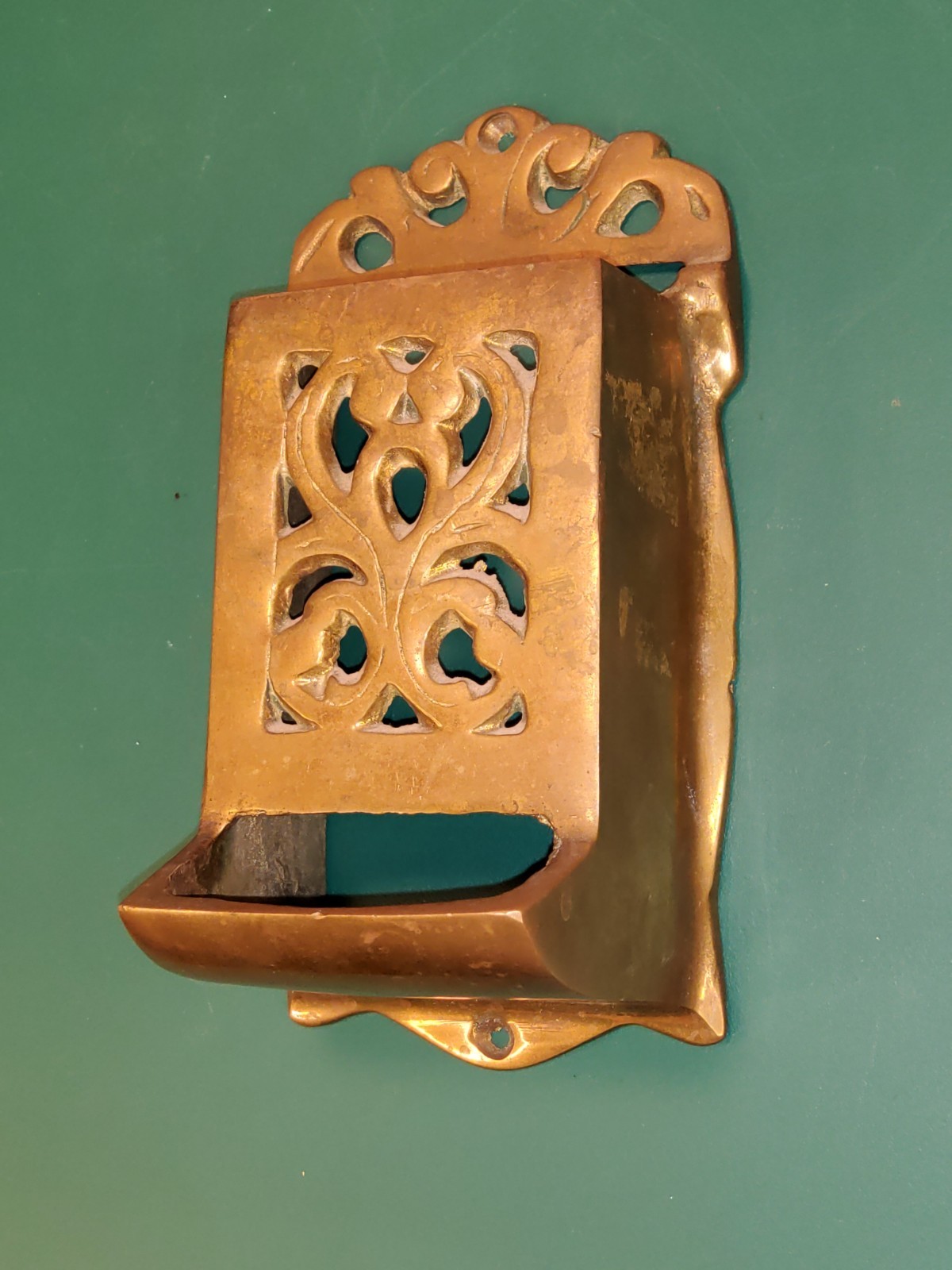 Vintage Heavy Brass Wall Mount Match Holder Brass matchstick holder,Fireplace.