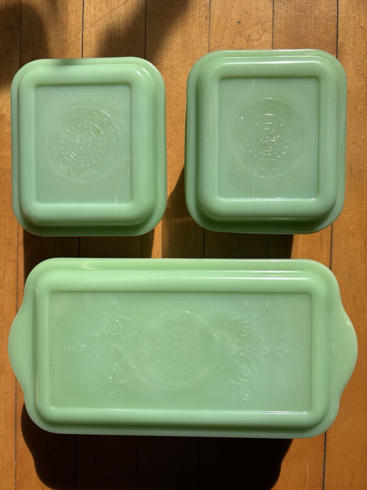 Vintage 1950s Fire-King Jadeite Glass Philibe/Phillibe Refrigerator Set W/lids Vintage 1950s Fire-King Jadeite Glass Philibe/Phillibe Refrigerator Set W/lids