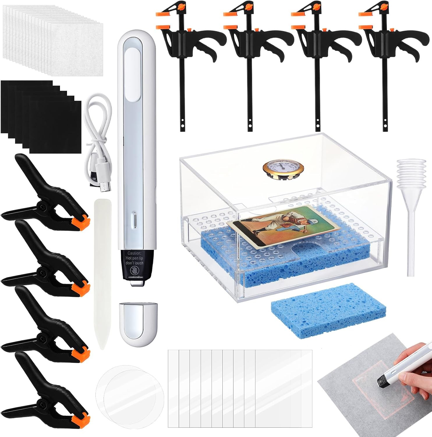 53 in 1 Card Cleaning Kit with Humidor and Heat Pen, Acrylic 53 in 1 Card Cleaning Kit with Humidor and Heat Pen, Acrylic