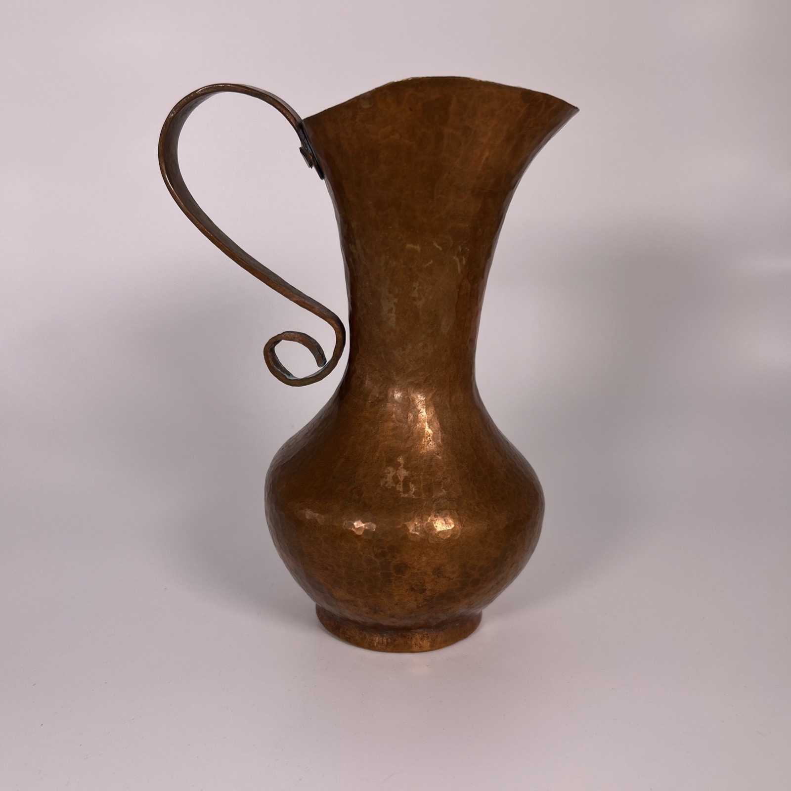 Antique Copper Pitcher Hand Hammered With Patina S Handle