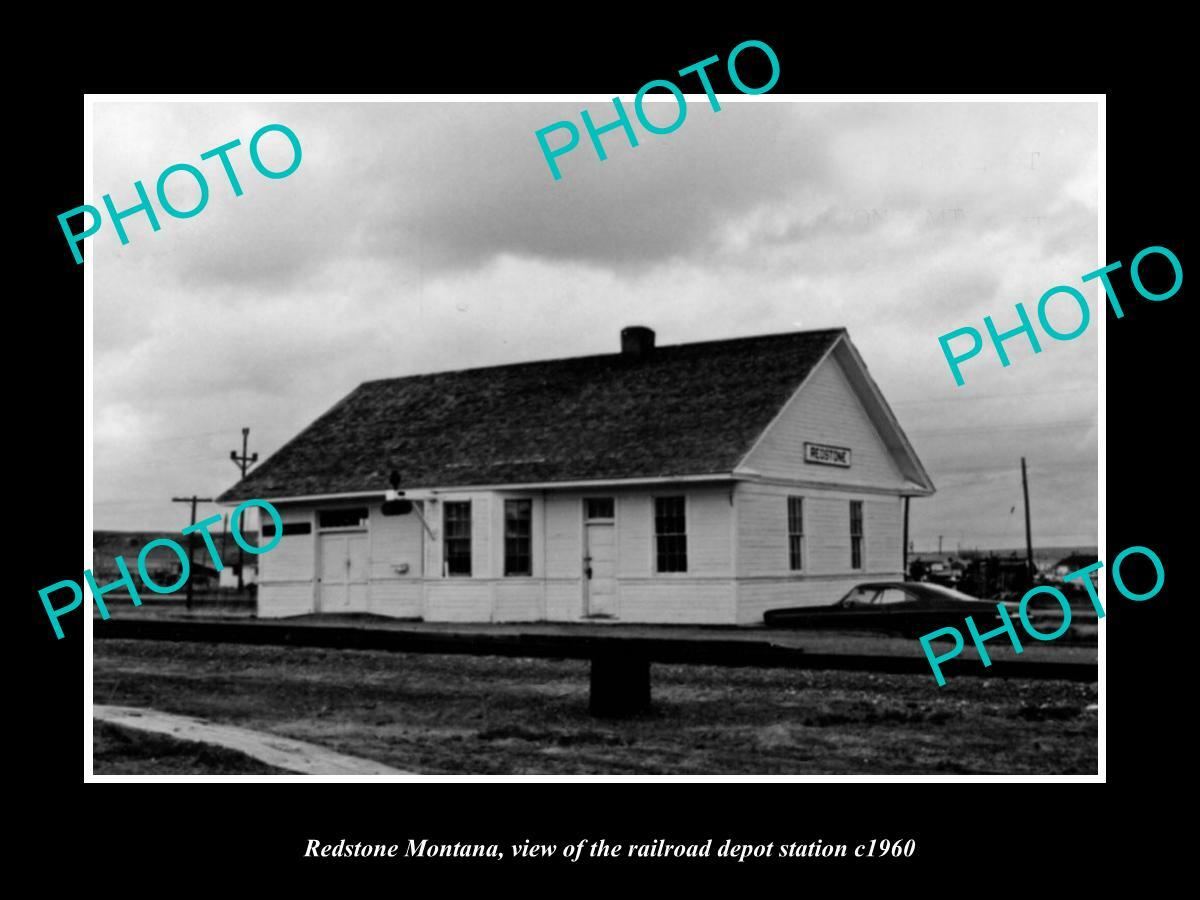 OLD POSTCARD SIZE PHOTO OF REDSTONE MONTANA THE RAILROAD DEPOT STATION c1960