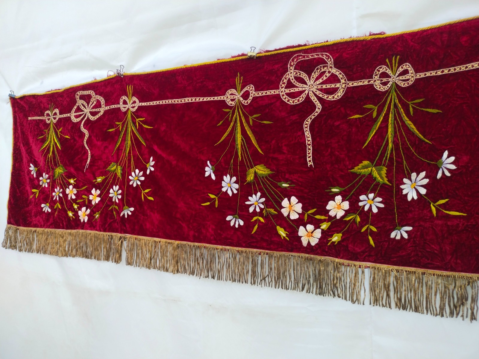 vintage French silk embroidery velvet textile floral panel needlework A242 vintage French silk embroidery velvet textile floral panel needlework A242