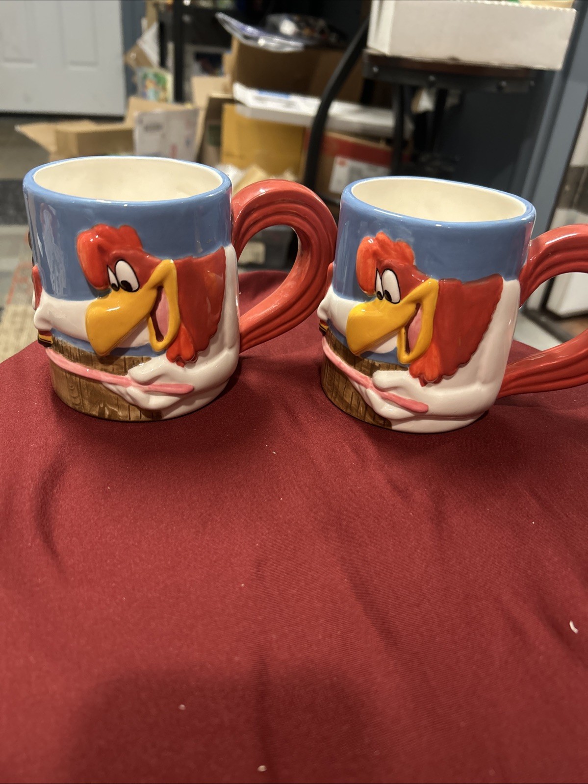 Vintage WB Looney Tunes Foghorn Leghorn 3D Figural Mug 1996 Henery Hawk Dawg X 2