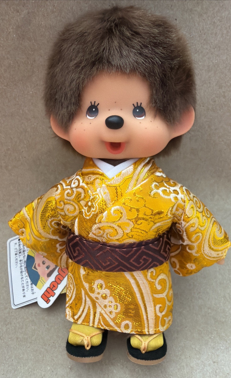 Kyugetsu Official Monchhichi Boy Doll in Gold Kimono 8\ Kyugetsu Official Monchhichi Boy Doll in Gold Kimono 8\