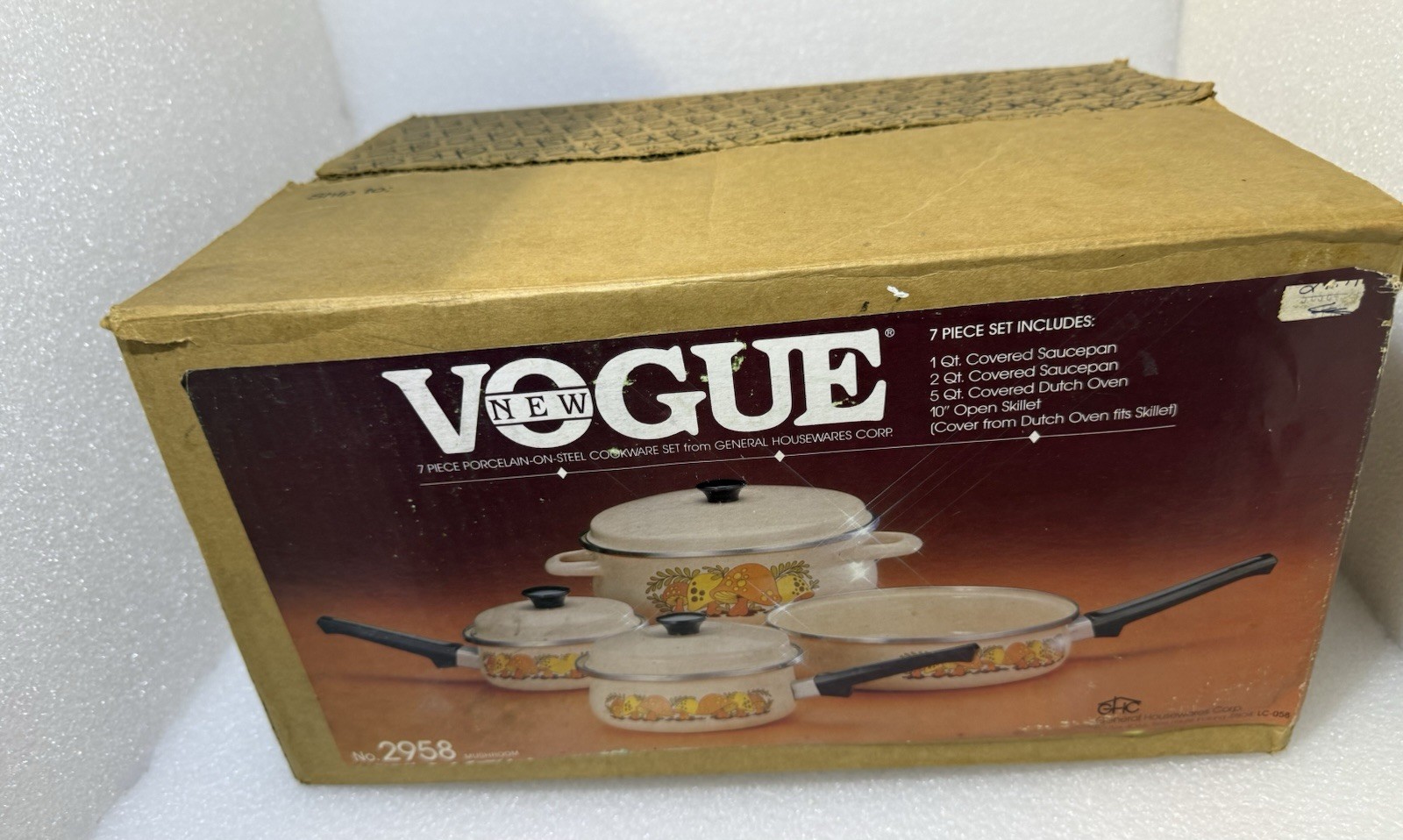 Rare Unopened Box 7 Piece 1970s New Vogue Merry Mushroom Enamelware Cookware MCM Rare Unopened Box 7 Piece 1970s New Vogue Merry Mushroom Enamelware Cookware MCM