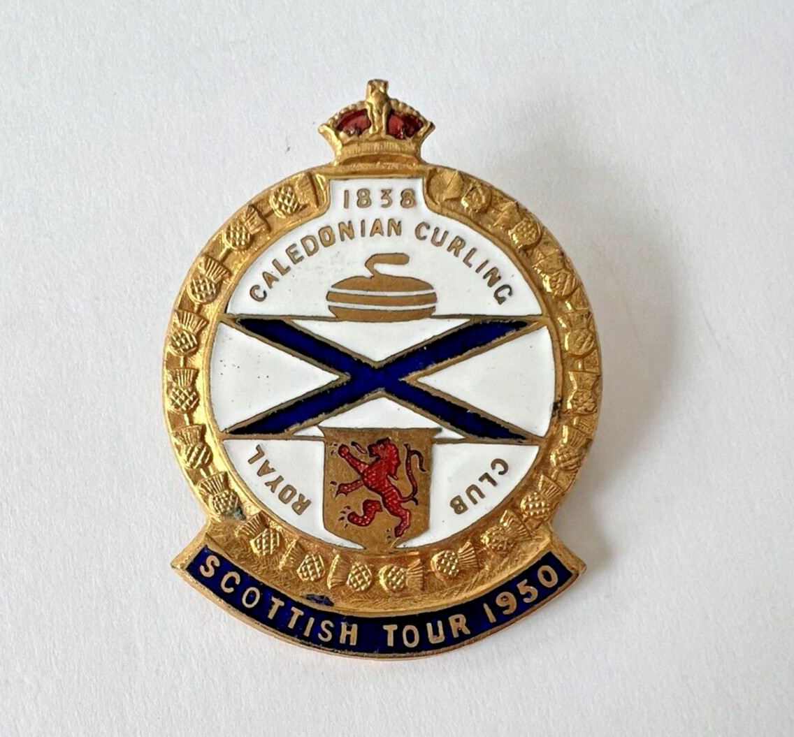 Vintage Royal Caledonian Curling Club RCCC Scottish Tour 1950 Pin RARE Kirkwood