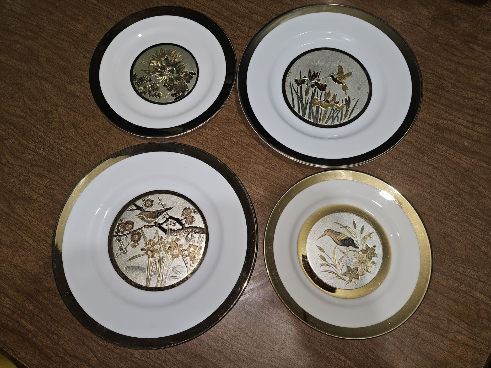 4 Vintage Art Chokin Japanese Gold Bordered Plates 4 Vintage Art Chokin Japanese Gold Bordered Plates