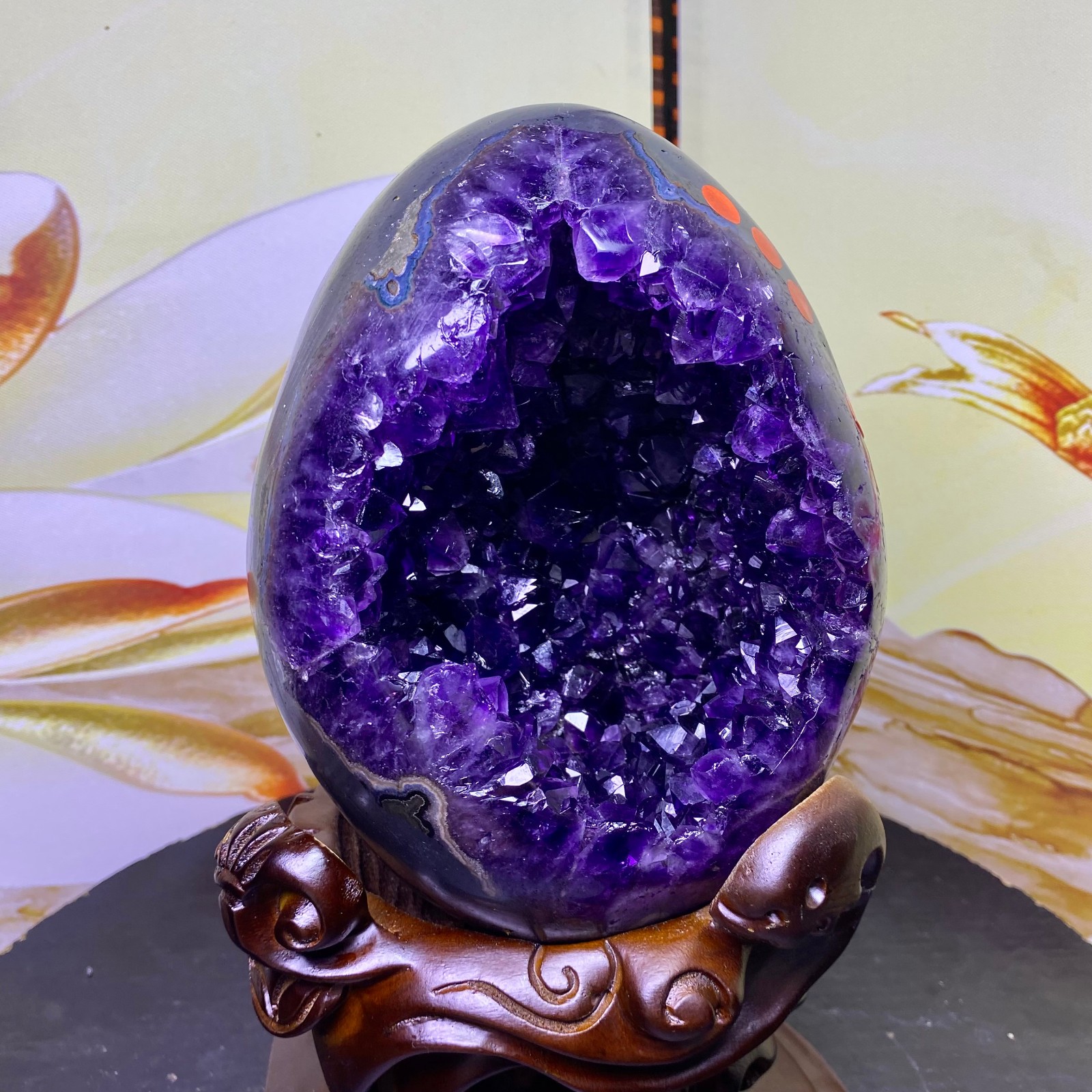 8.8LB  Natural rare amethyst Dinosaur egg Quartz Crystal specimen healing+stand