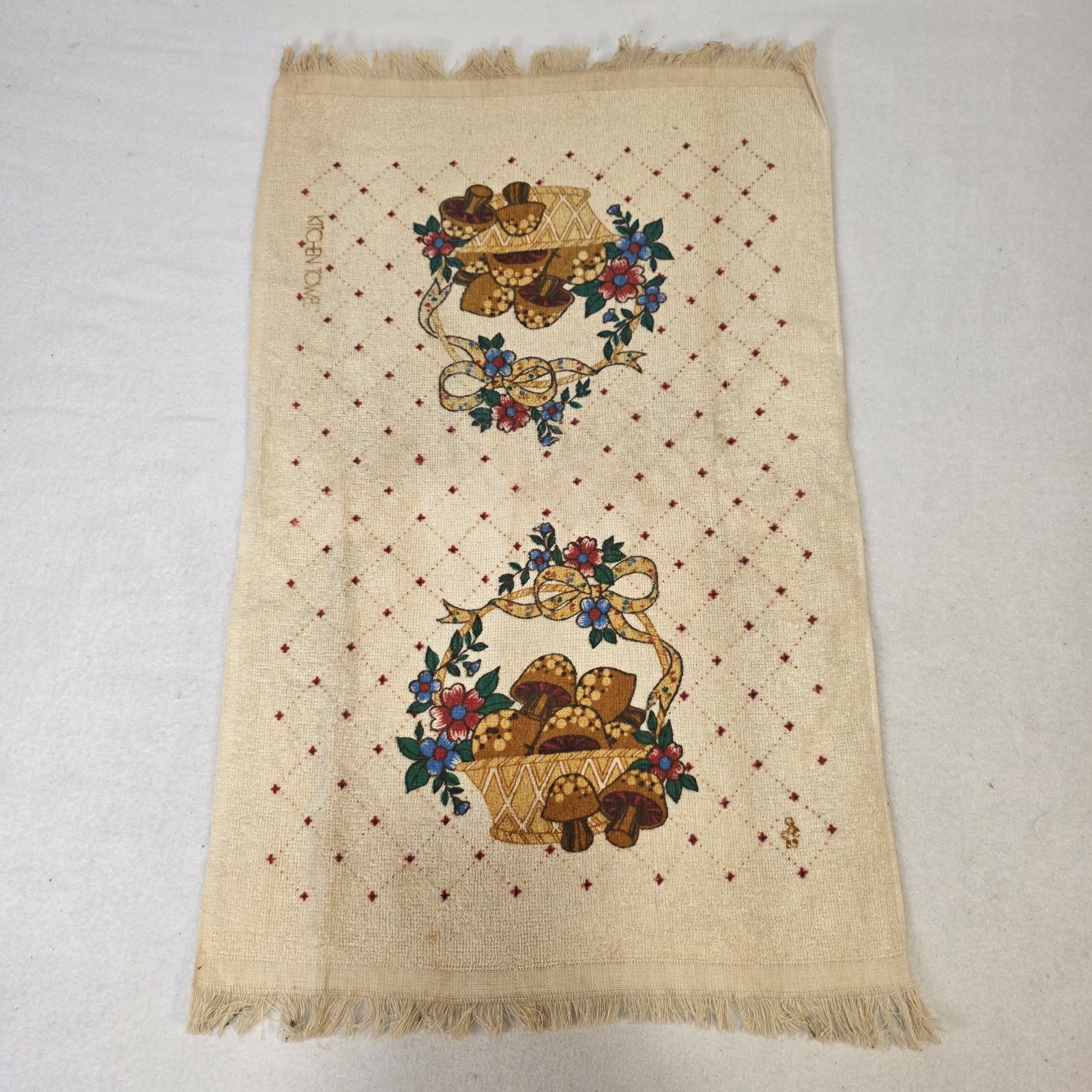 Vintage Retro Merry Mushroom Kitchen Terrycloth Kitchen Towel MCM 70\'s Cotton