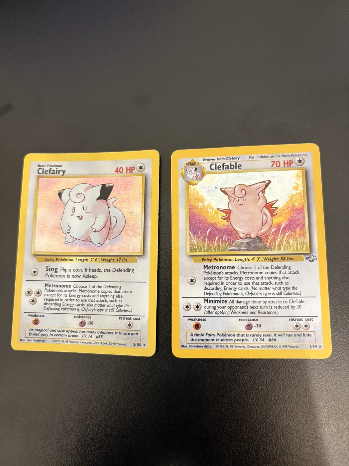 1999 Pokemon Clefairy 5/102 Base Set + Clefable 1/64 Jungle Holo Rare Lot LP