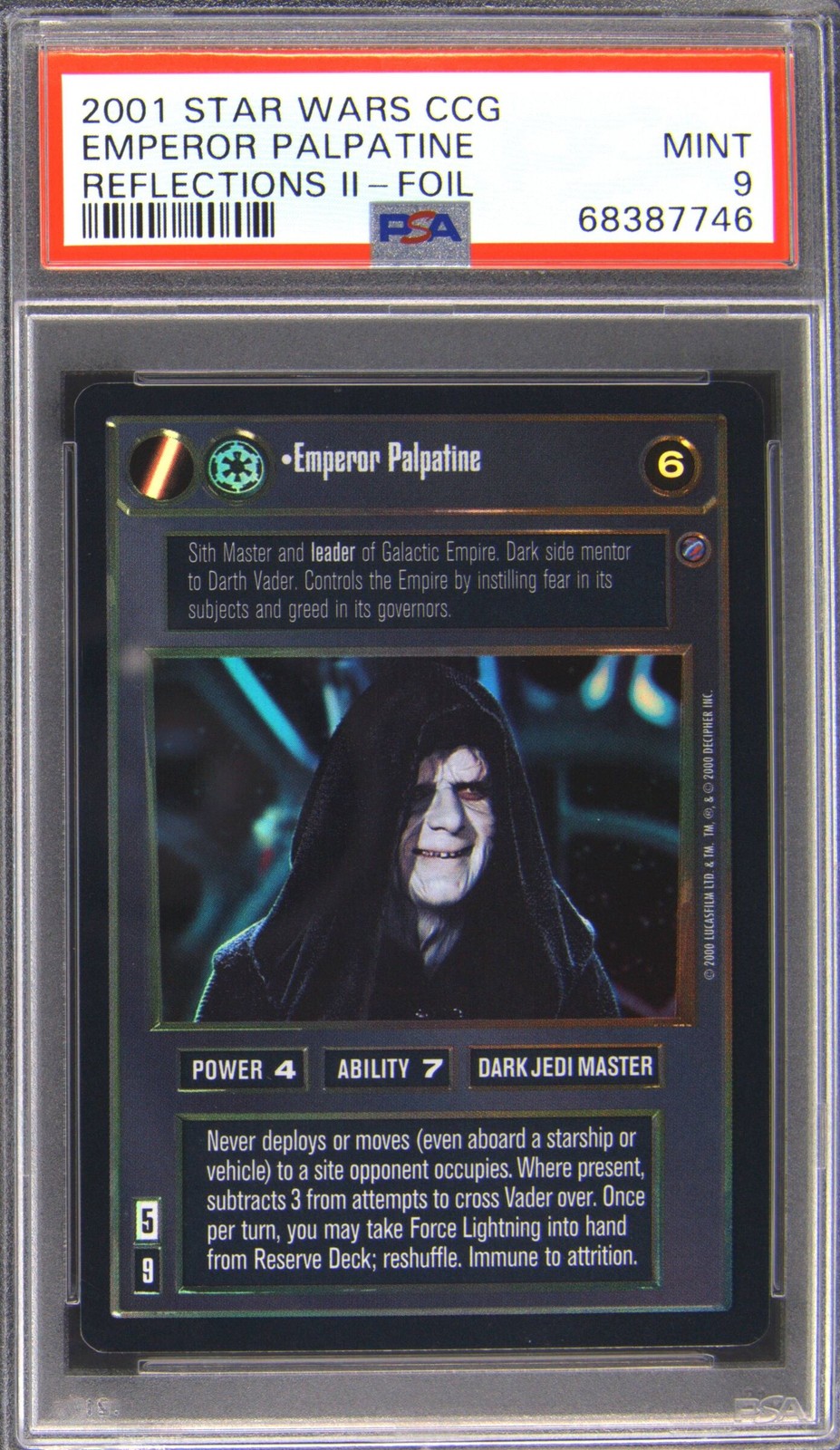 2001 DECIPHER STAR WARS CCG REFLECTIONS II FOIL EMPEROR PALPATINE PSA 9