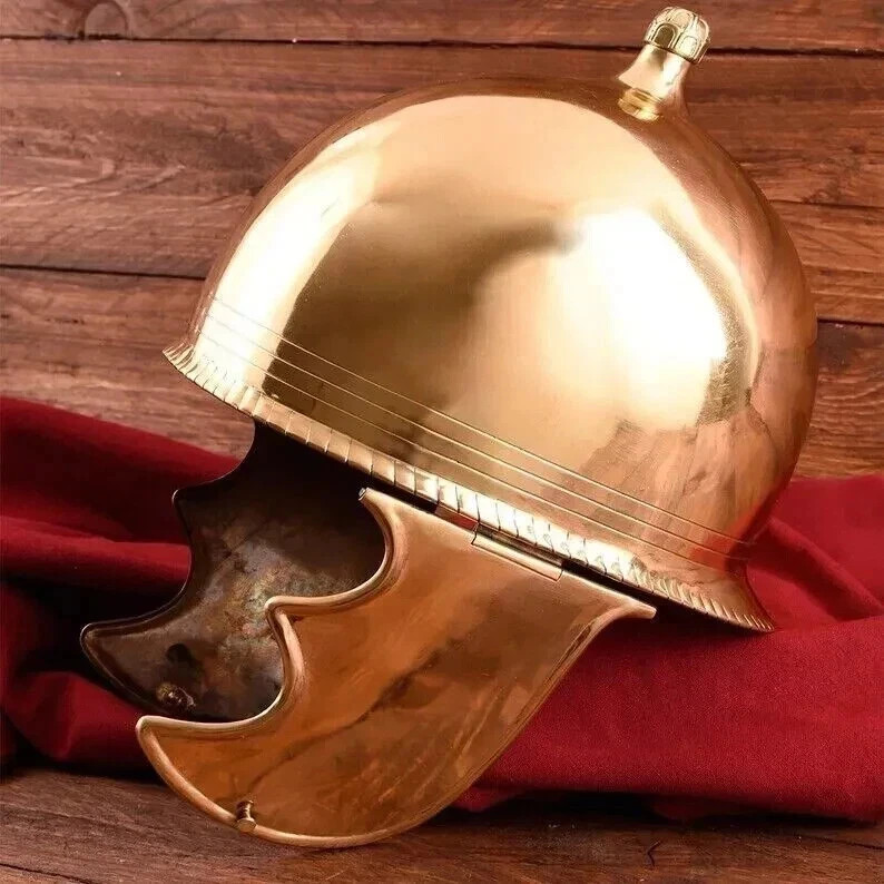 Roman Montefortino Ulfberth Helmet 18G Steel Brass Plated Medieval Armor LARP