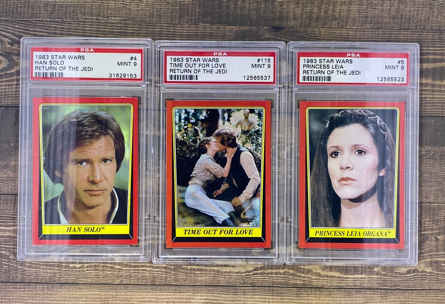 1983 Topps ROTJ Han Solo & Leia PSA 9 Trio Lot – Mint Vintage Star Wars 1983 Topps ROTJ Han Solo & Leia PSA 9 Trio Lot – Mint Vintage Star Wars