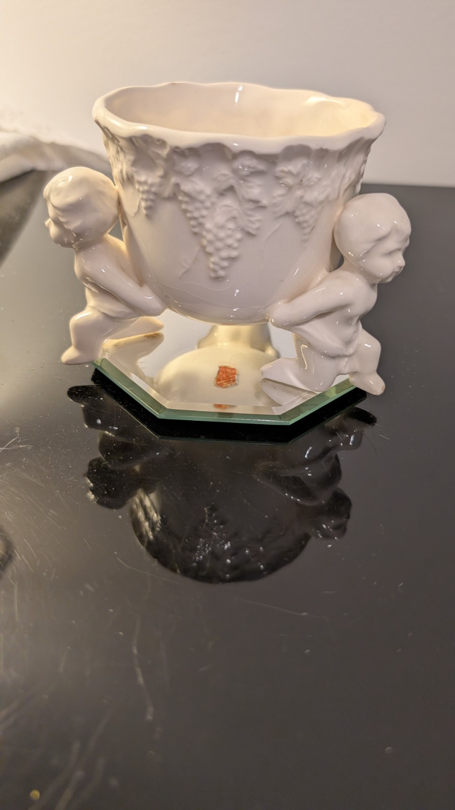 21 Lefton Renaissance 3 Cherubs Holding Bowl Dish Planter #3573 Grape Design-GUC