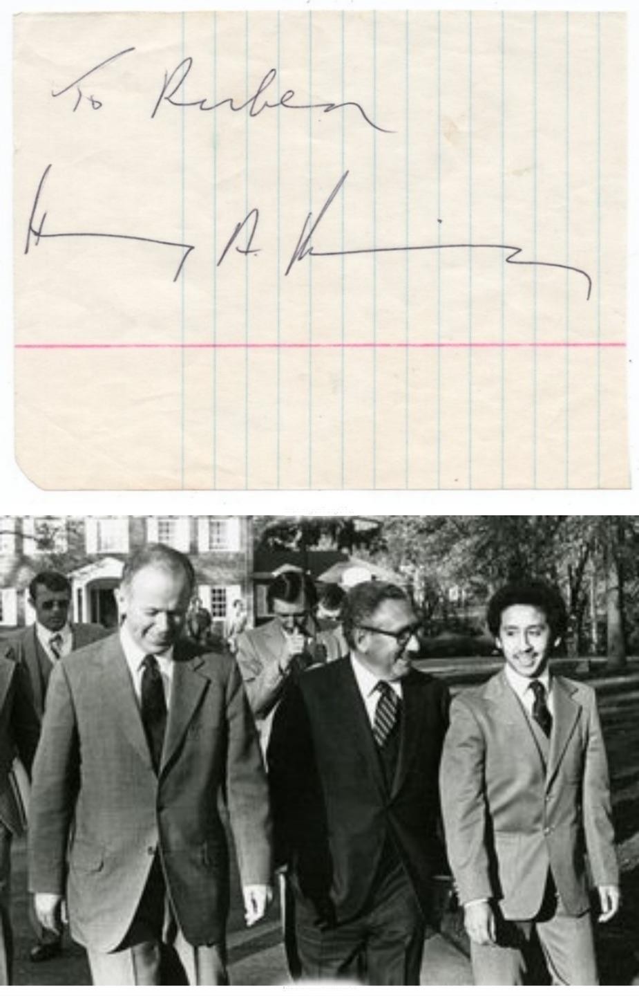 HENRY KISSINGER SIGNED PAPER Vintage 1970s/80s IN PERSON To Ruben Linfield NOBEL