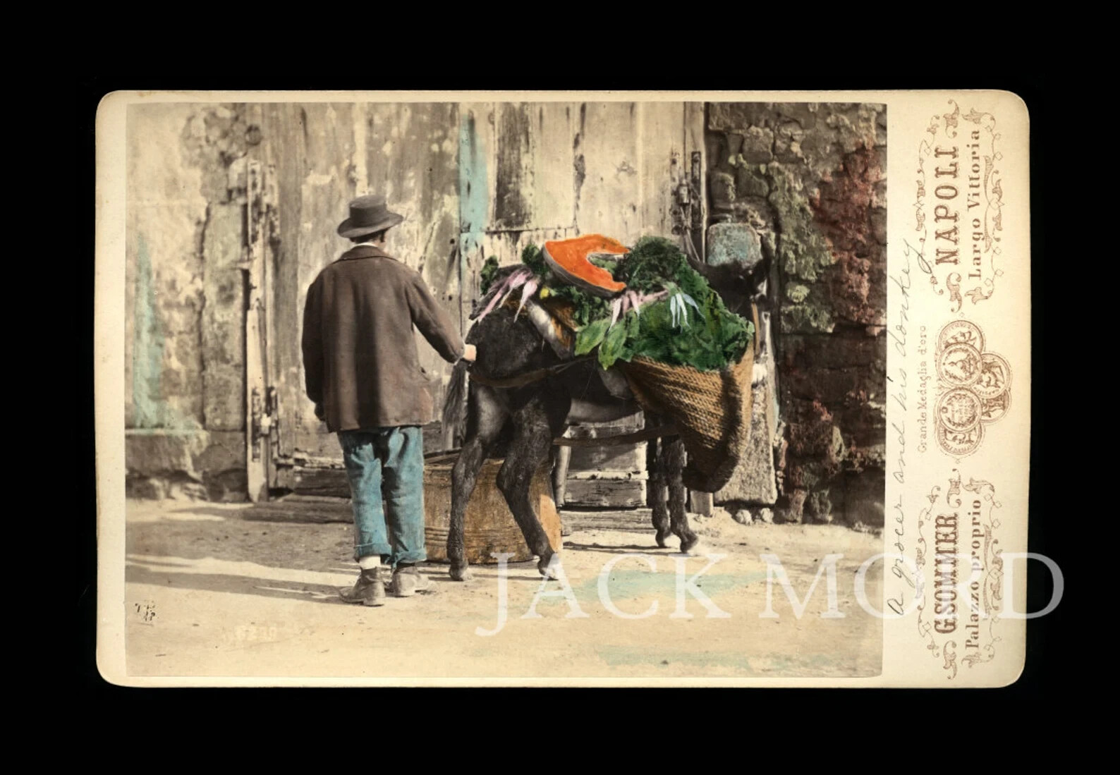 Rare Occupational 1800s Street Photo ~ Italian Grocer & Donkey Italy CDV Color Rare Occupational 1800s Street Photo ~ Italian Grocer & Donkey Italy CDV Color