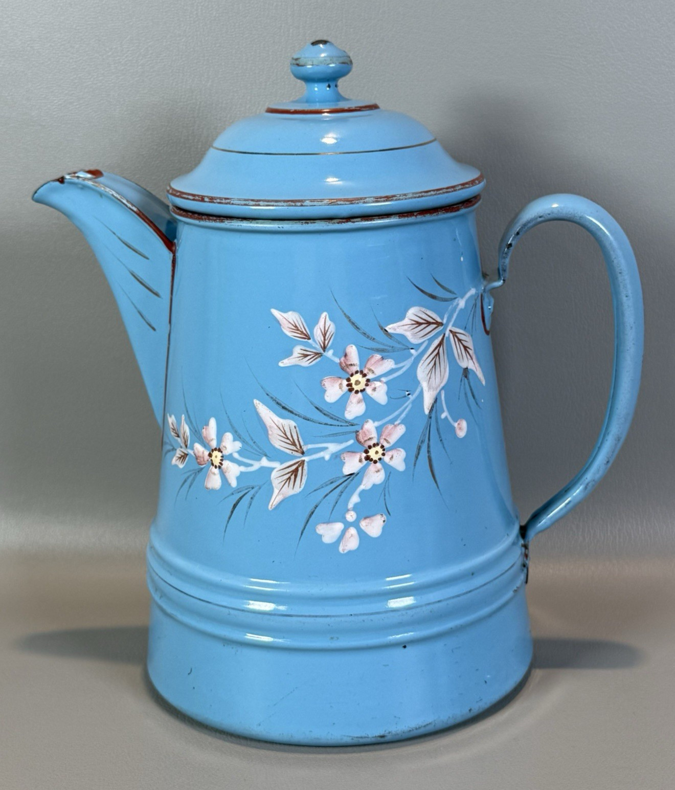 Blue Enamelware Coffee Pot Floral Branch 8\